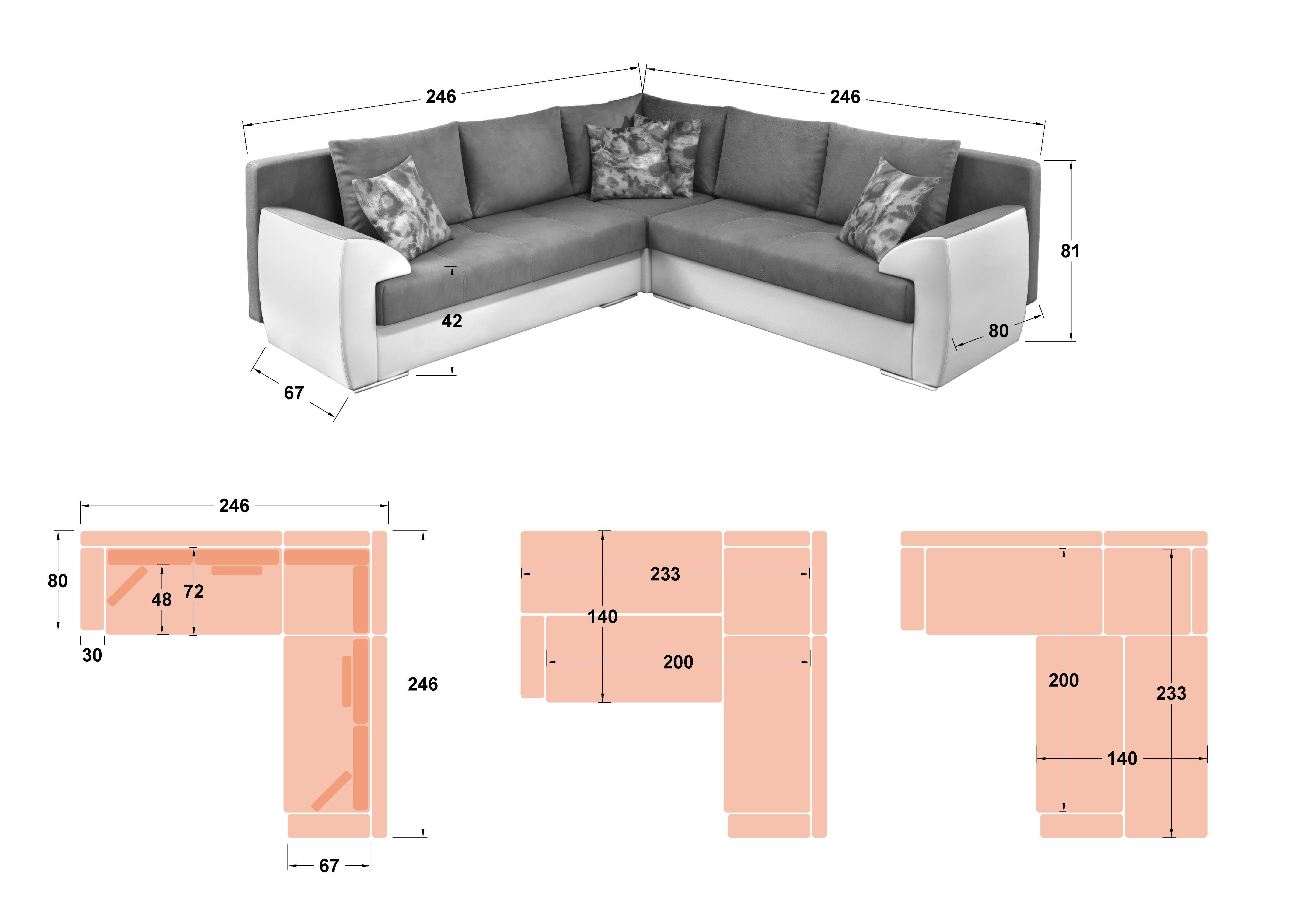 Coltar pentru living Deman, bej + piele maro  2