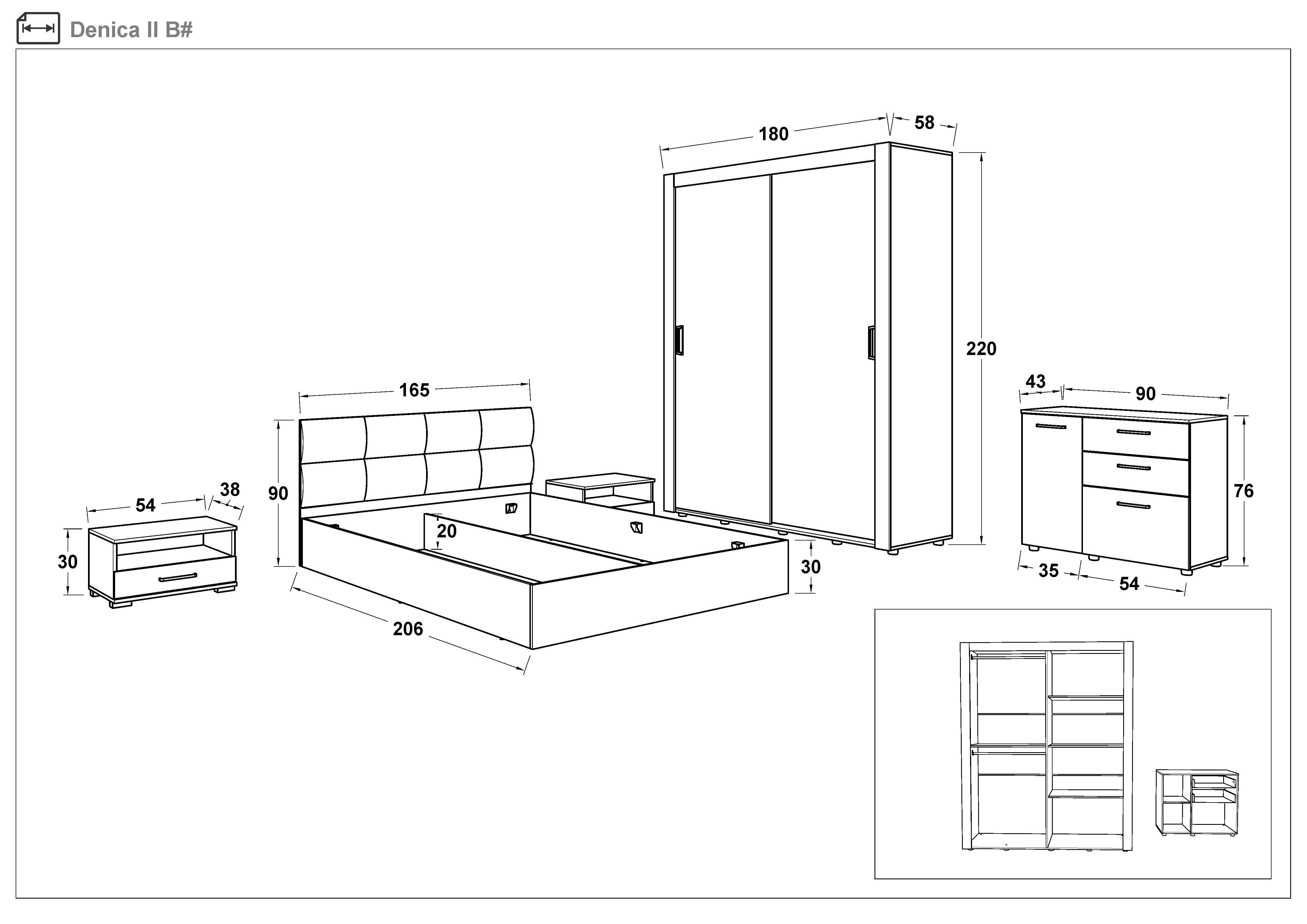 Set dormitor 160/200 Denisa + saltea, stejar coniac + negru lucios  2