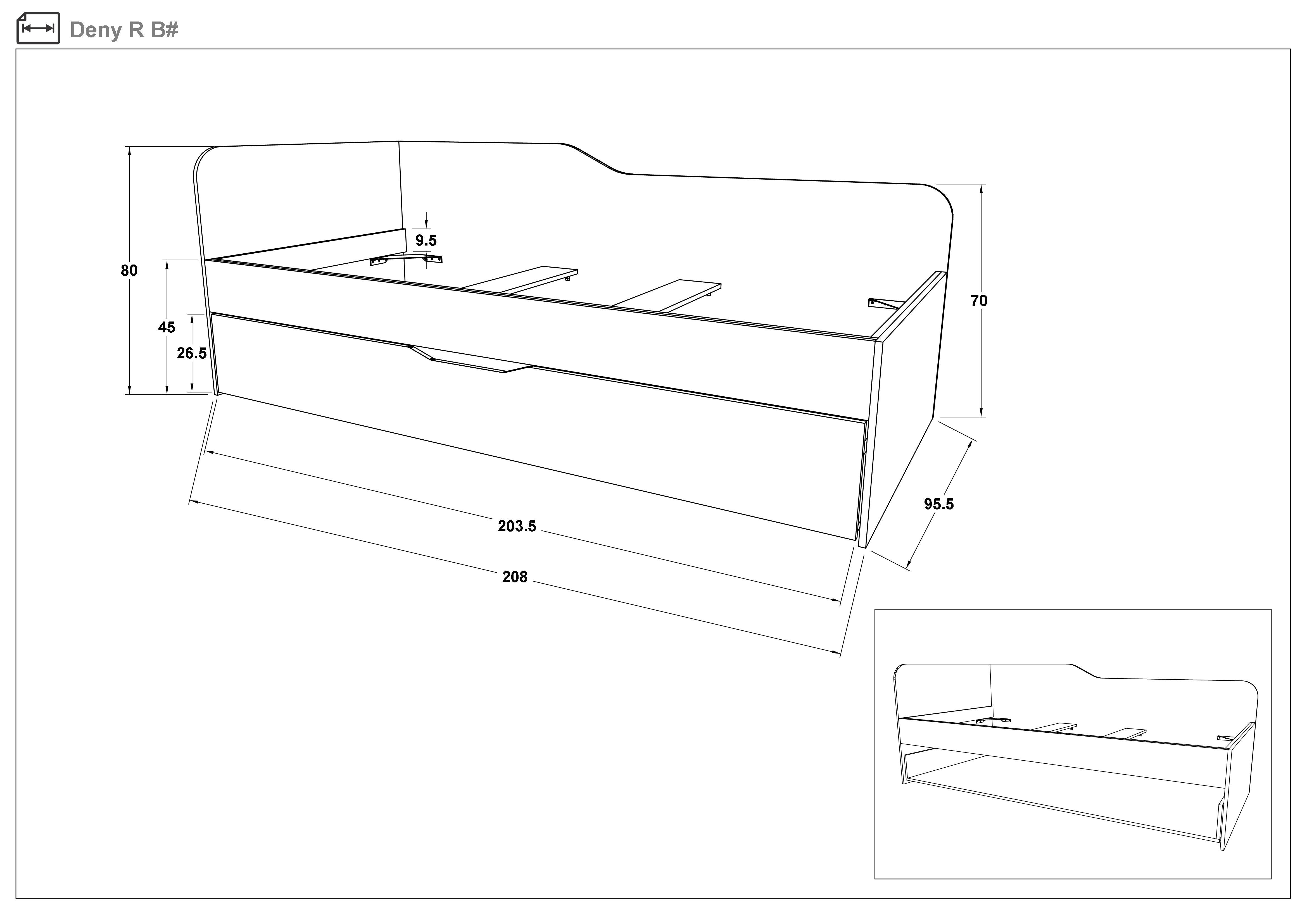Pat sandwich 90/200 Deni + saltea, casmir + stejar antracit  2