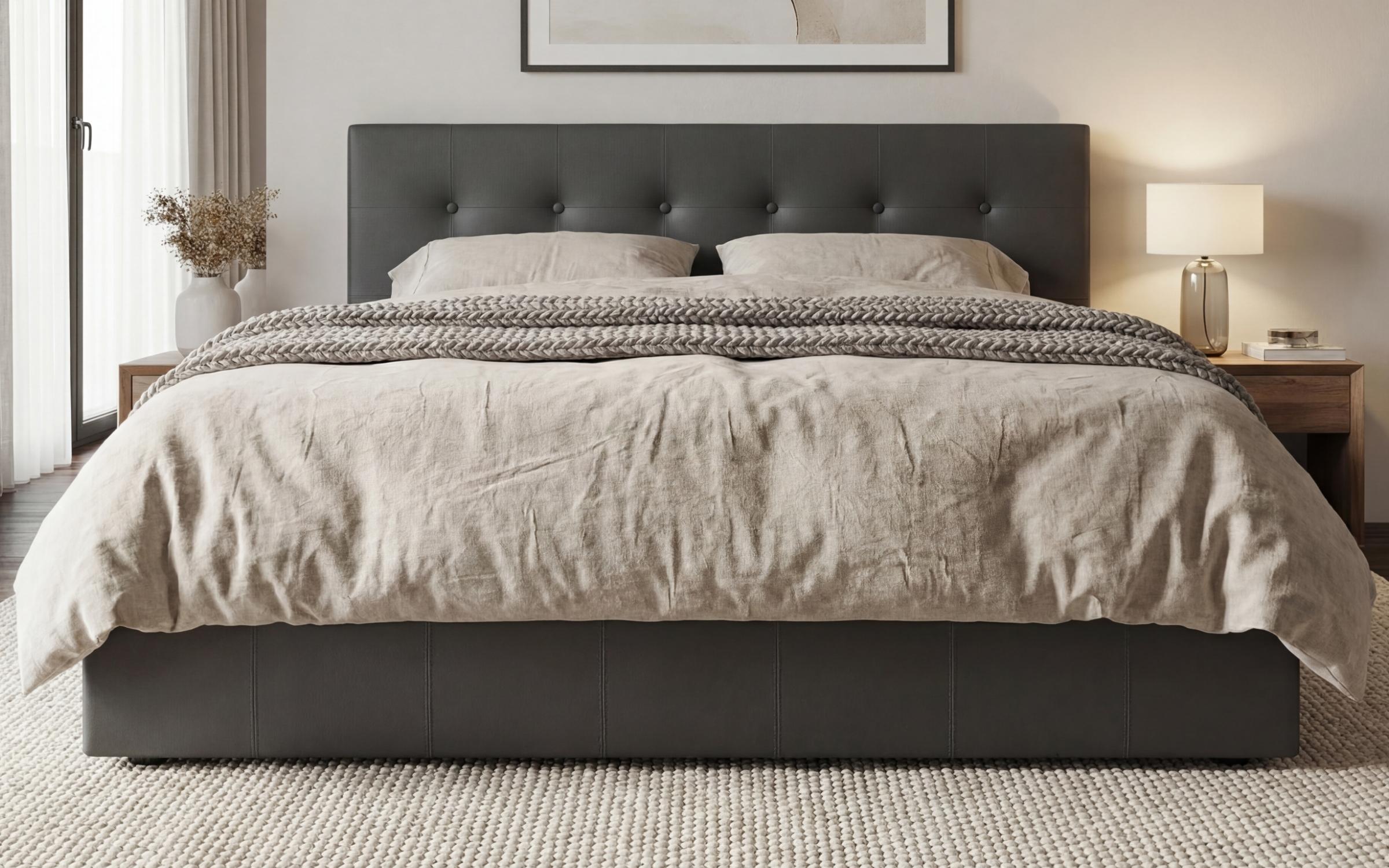 Pat dublu tapitat 160/200 Destiva, gri inchis  2