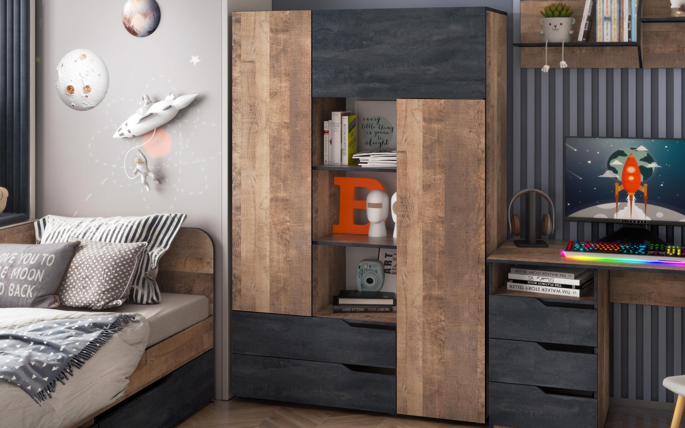 Set dormitor 90/200 Chico + saltea, stejar colonial + Magma  5