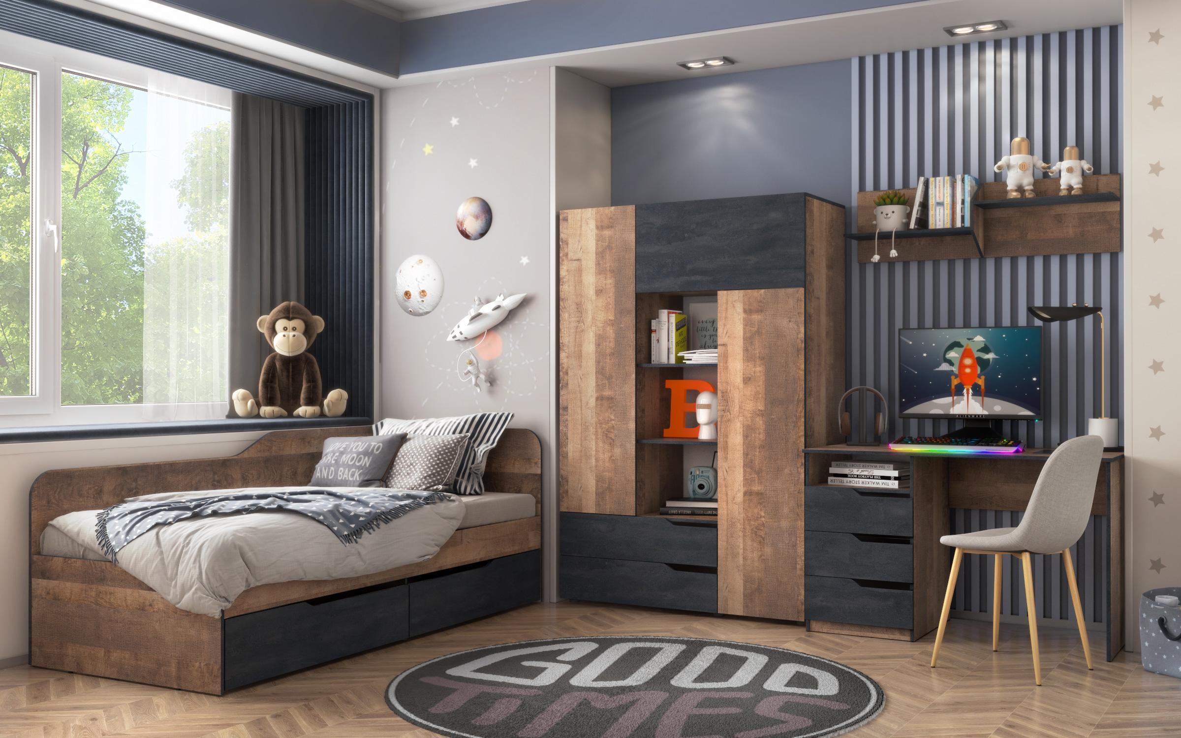 Set dormitor 90/200 Chico + saltea, stejar colonial + Magma  1