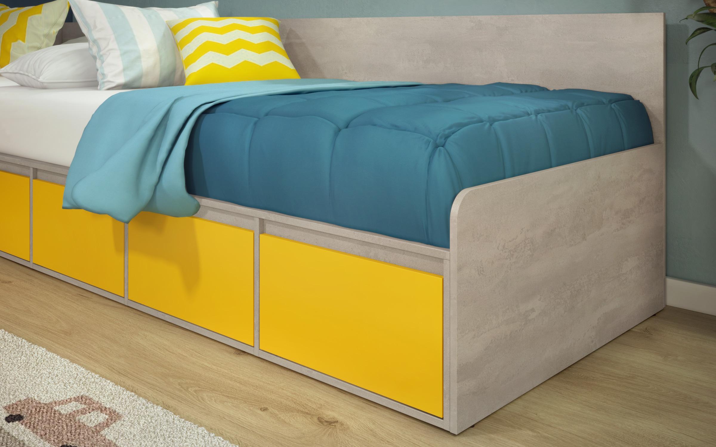 Set dormitor pentru camera copilului Zaki, galben shagreen + beton  5