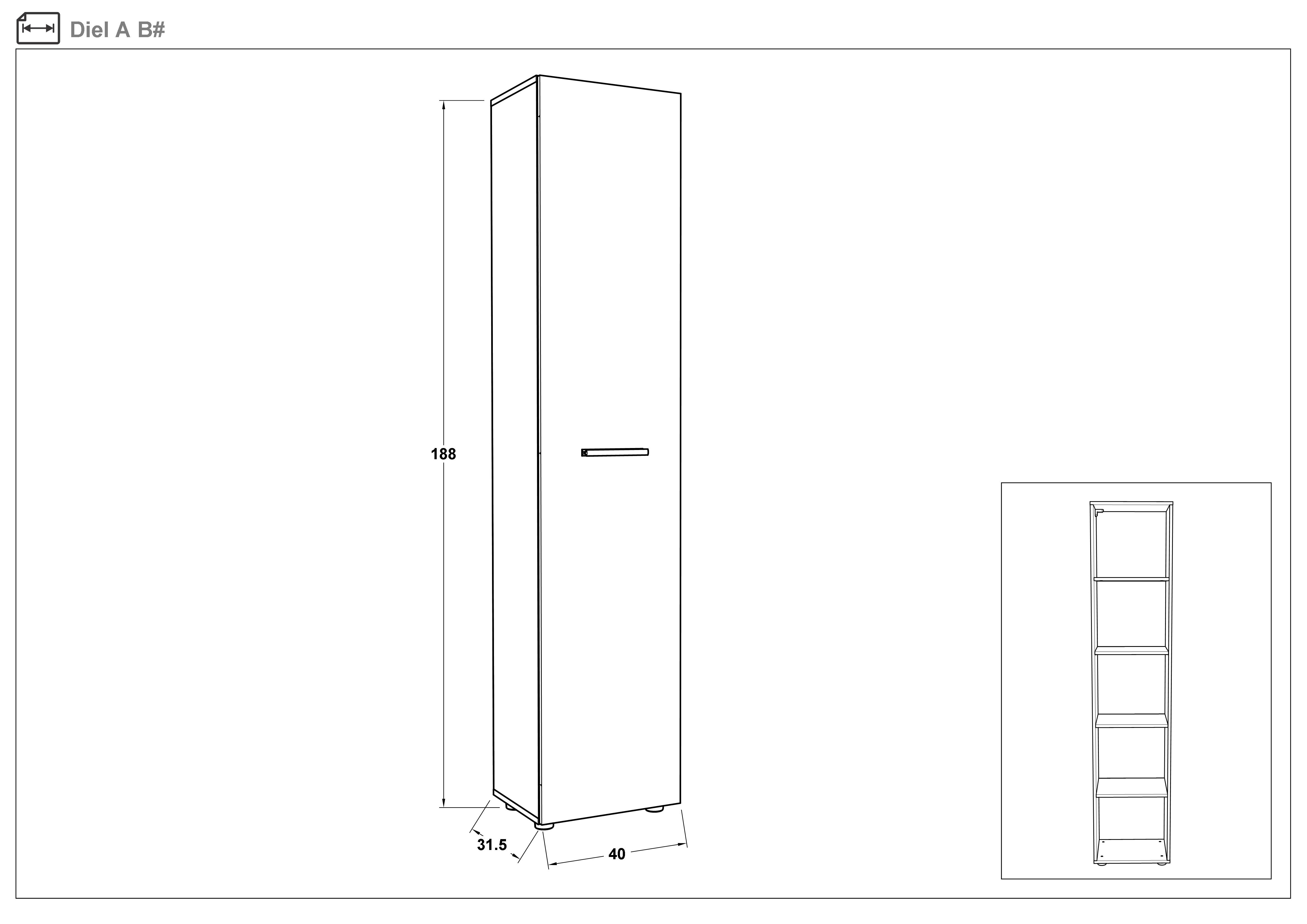 Dulap cu o usa Diel A, stejar sonoma + alb lucios  2