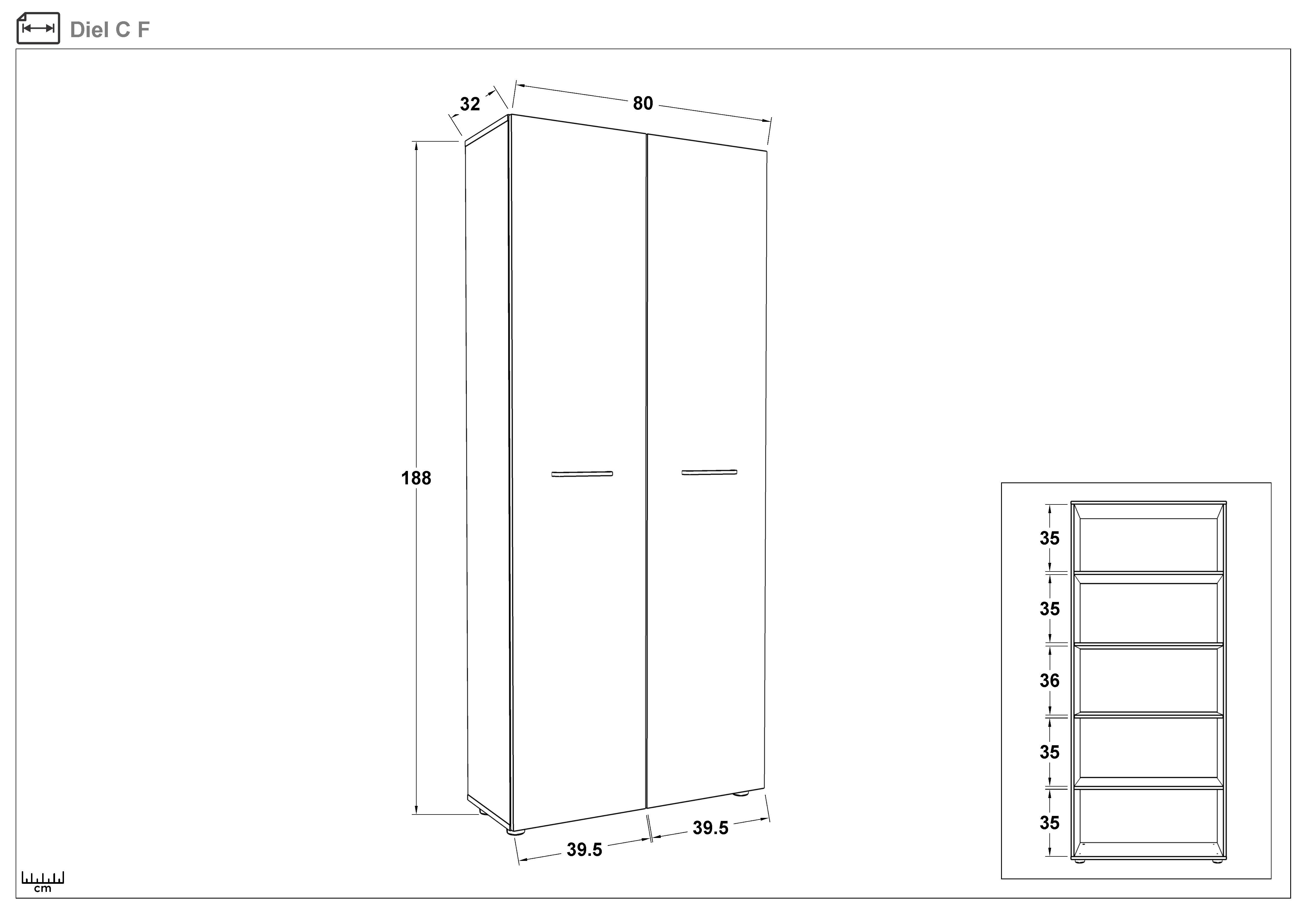 Dulap Diel C, stejar sonoma + alb lucios  2