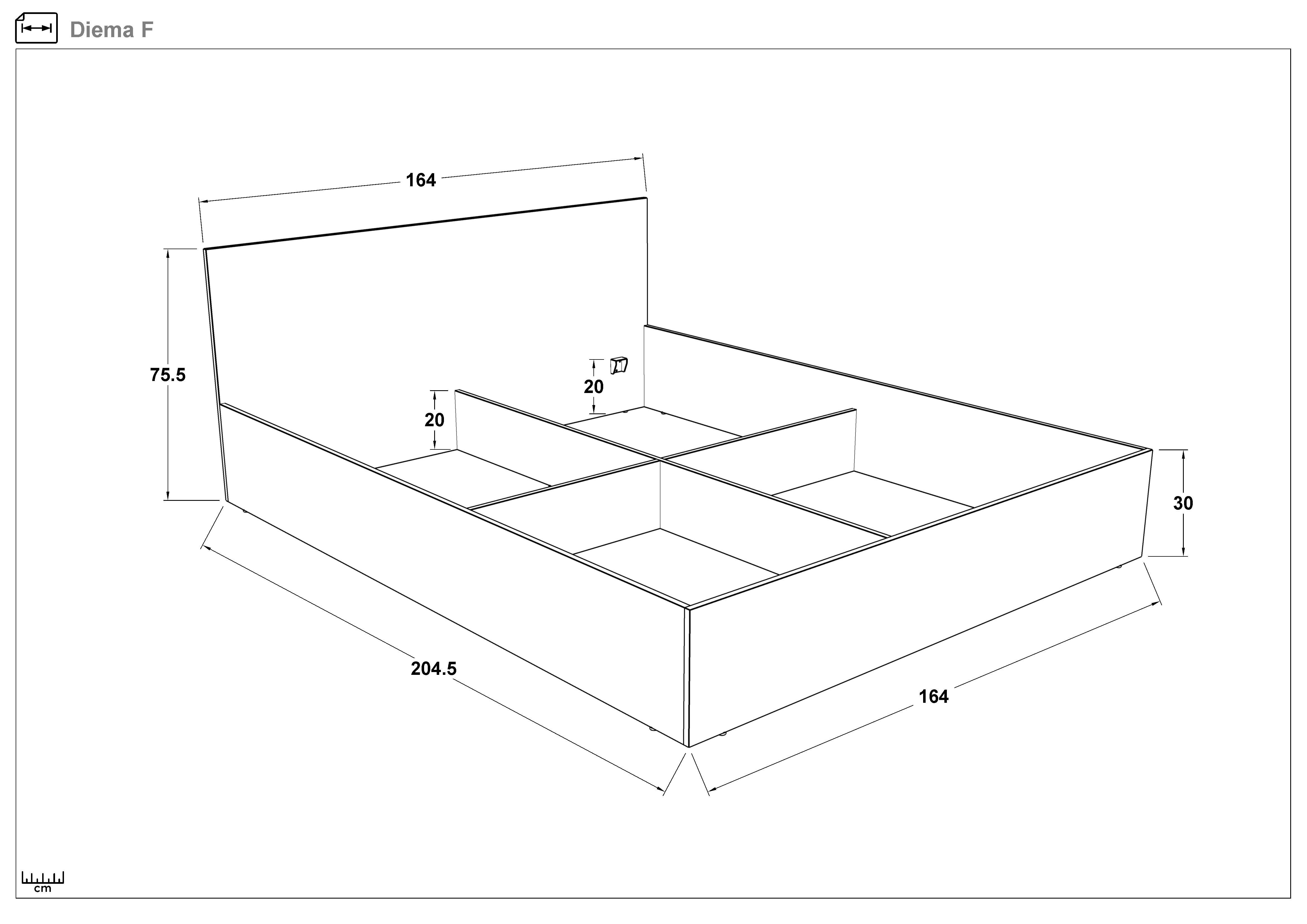 Pat dublu 160/200 Diema + saltea, stejar sonoma + antracit mat  2