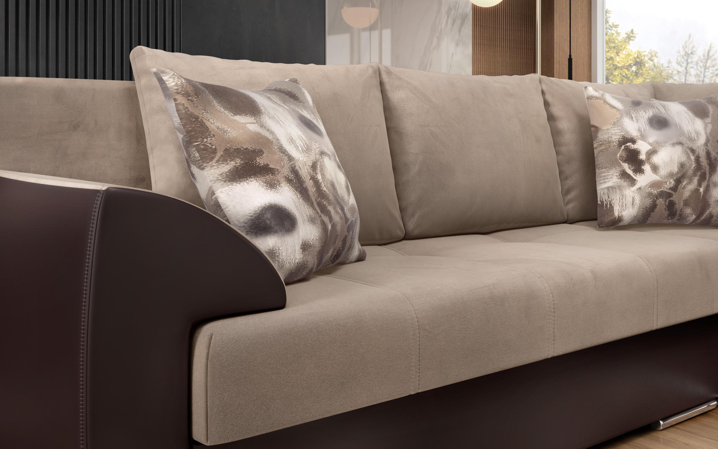 Coltar pentru living Deman, bej + piele maro  3