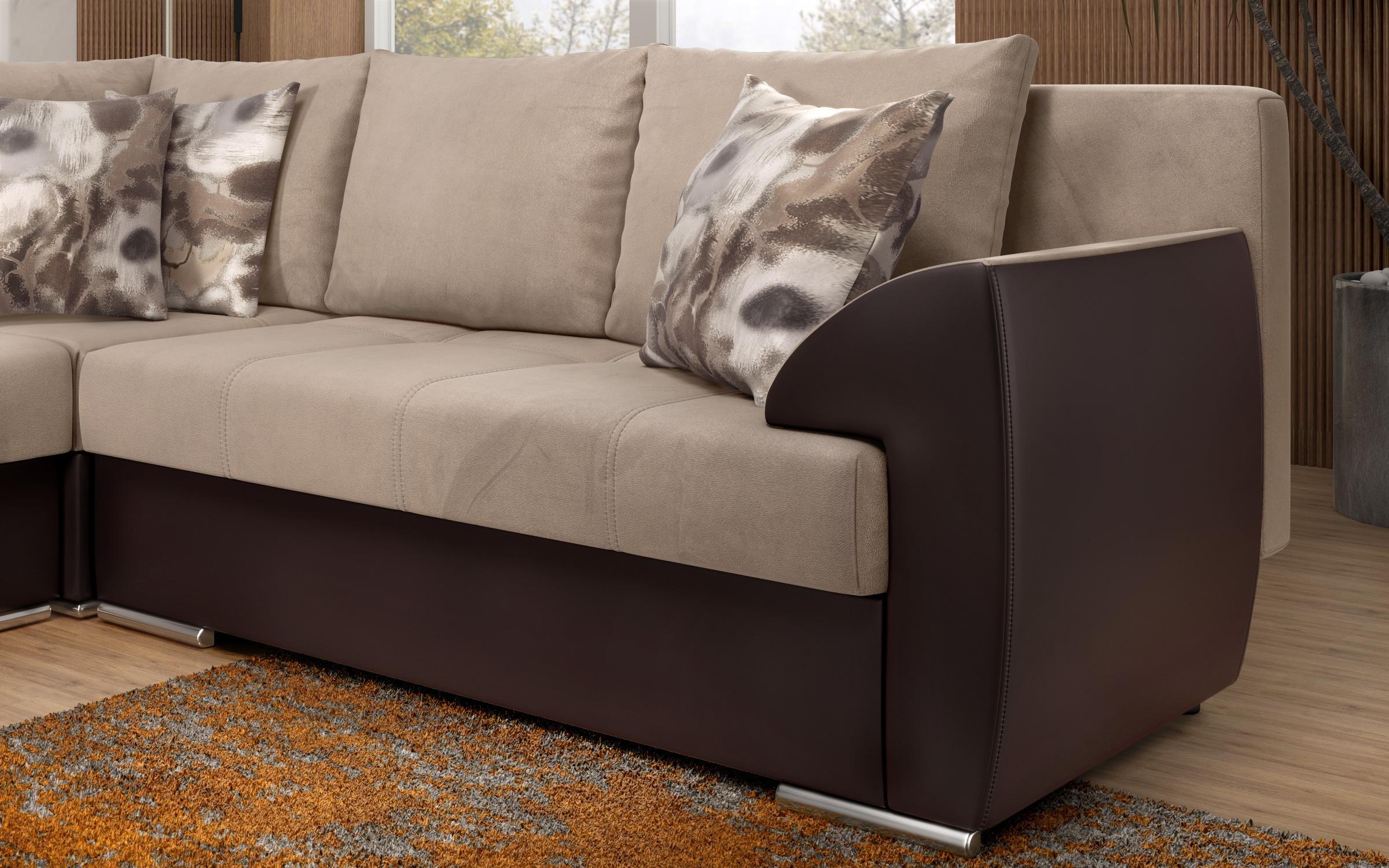 Coltar pentru living Deman, bej + piele maro  4