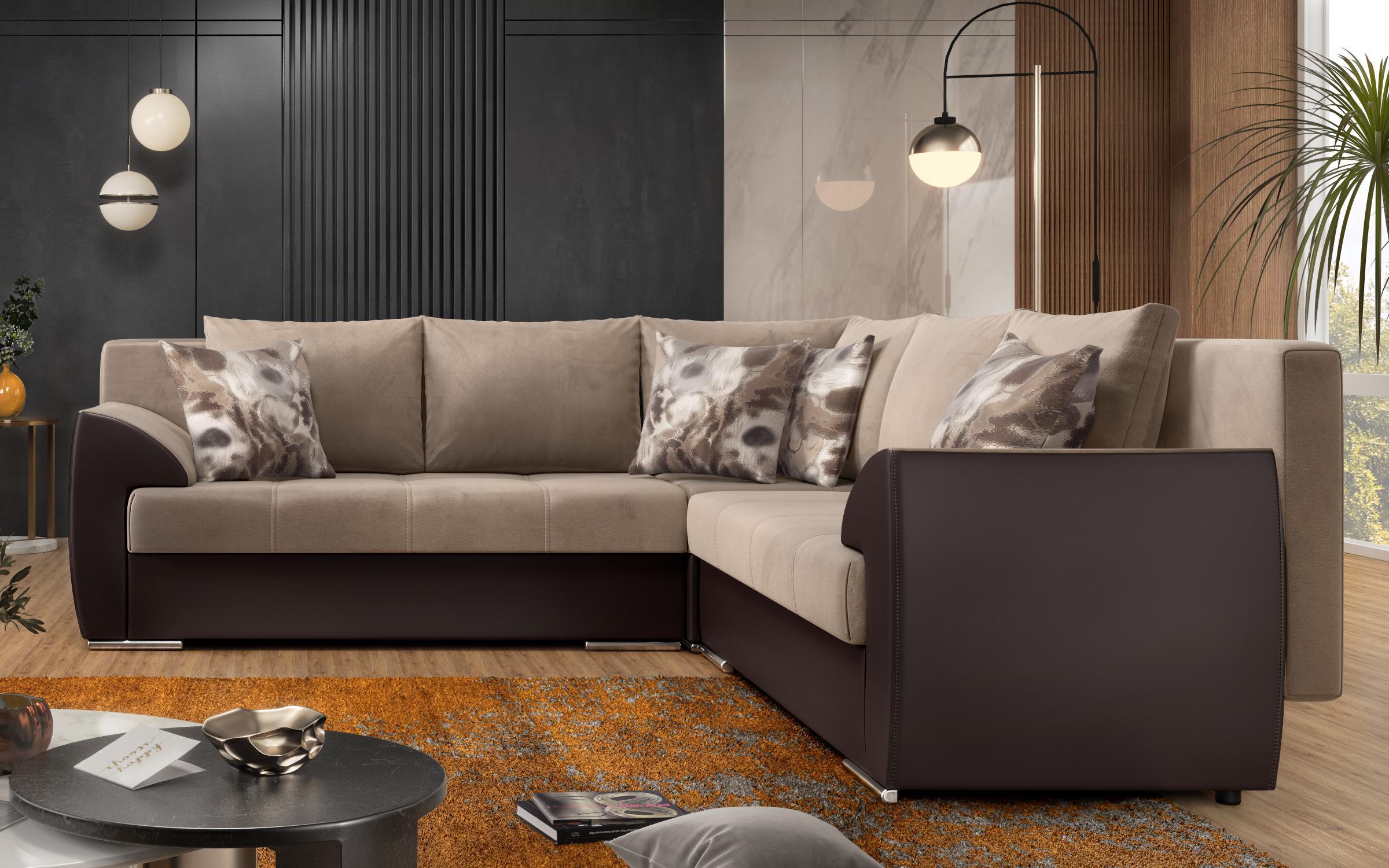 Coltar pentru living Deman, bej + piele maro  5