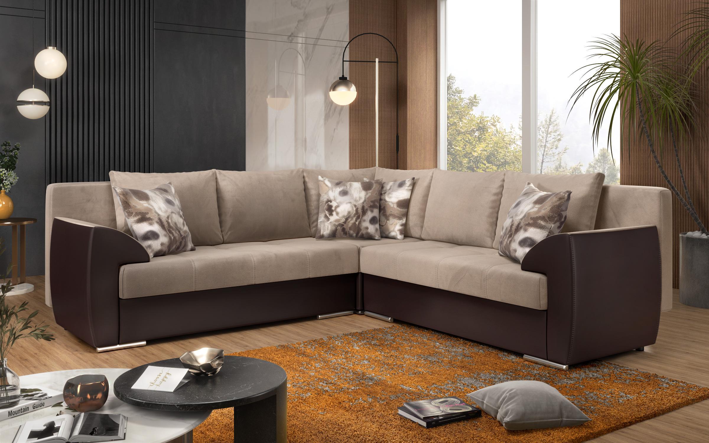 Coltar pentru living Deman, bej + piele maro  1