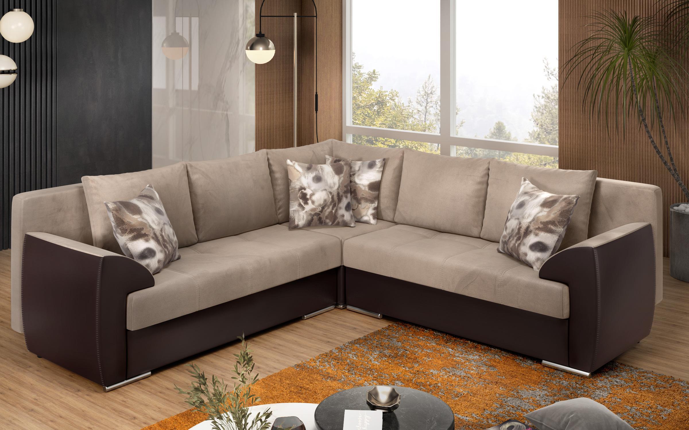 Coltar pentru living Deman, bej + piele maro  6