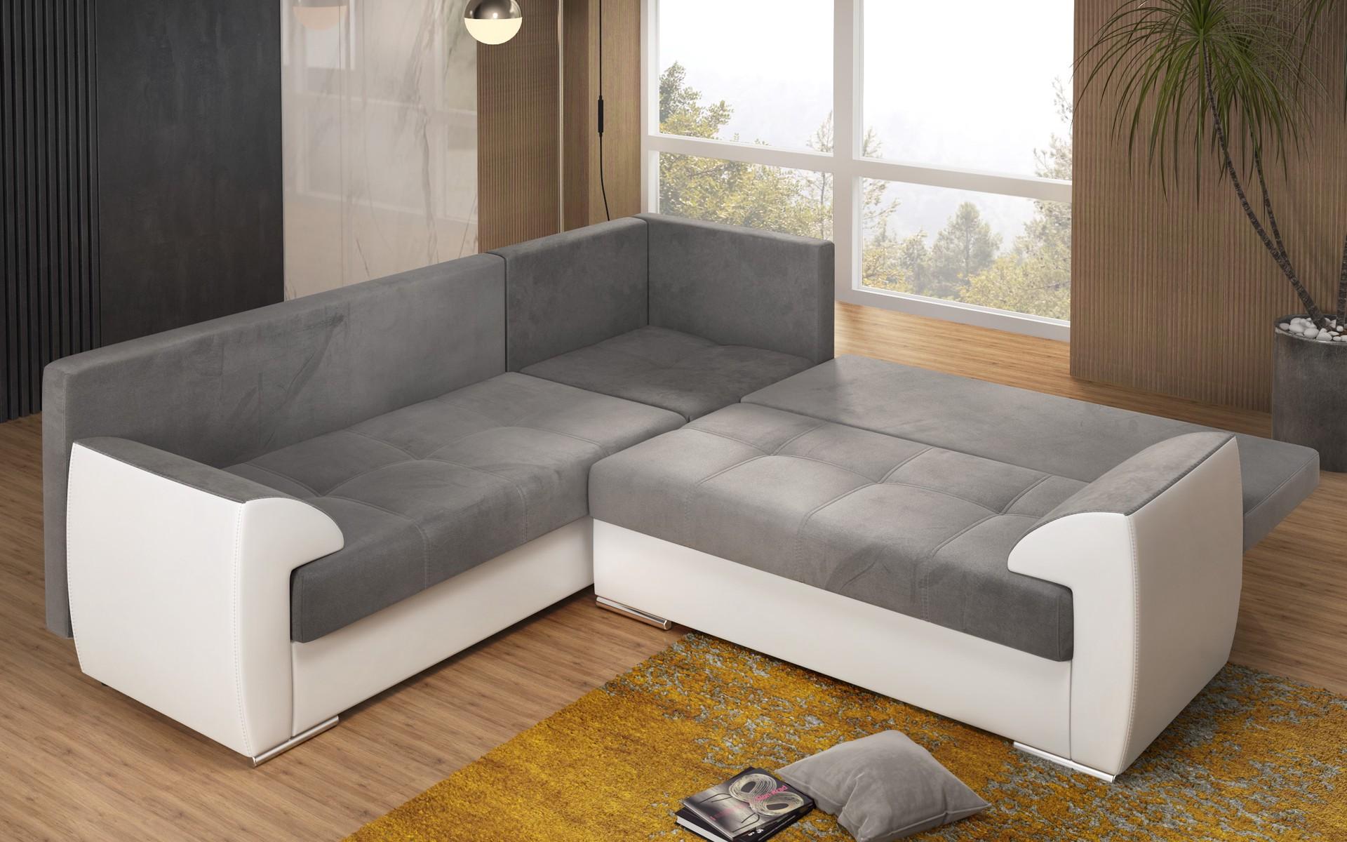 Coltar pentru living Deman, gri + piele alb  3