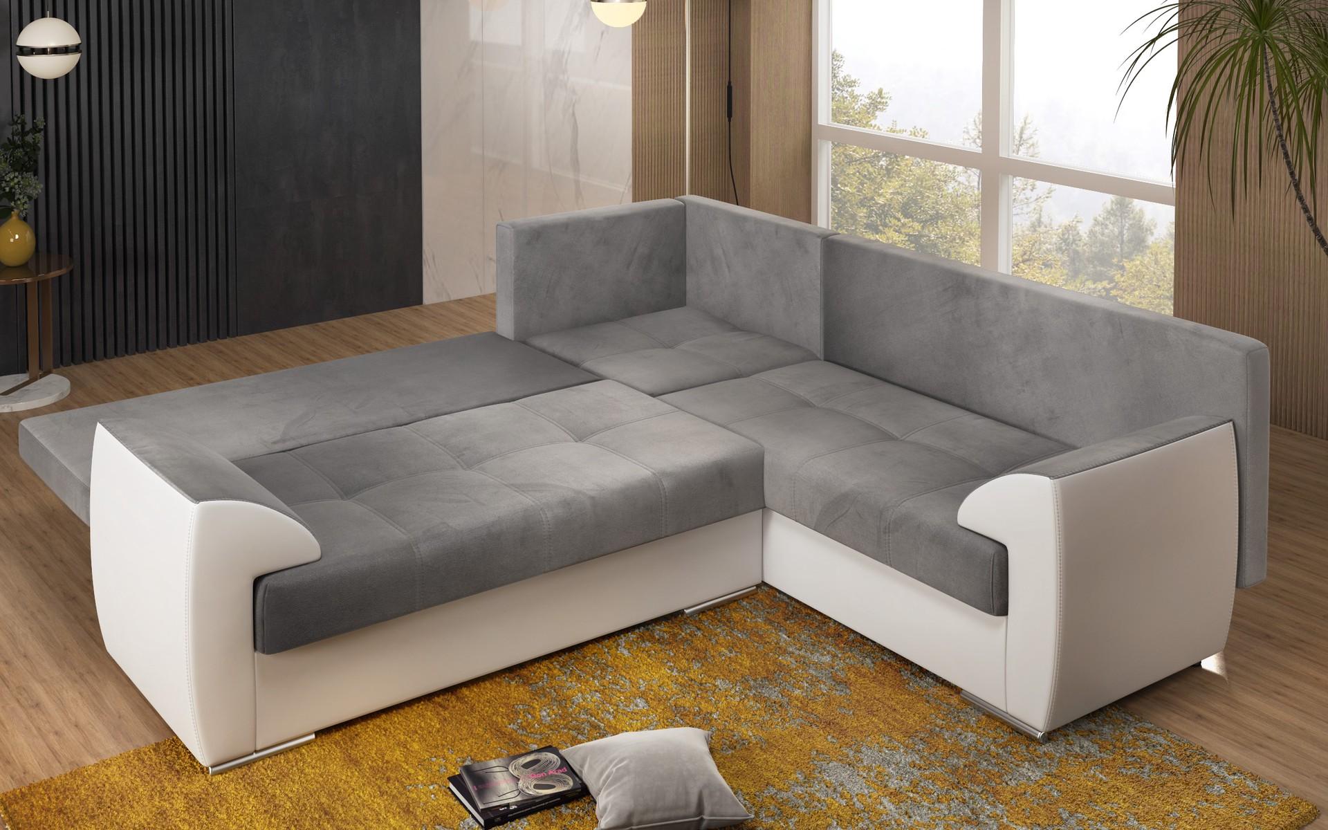 Coltar pentru living Deman, gri + piele alb  4