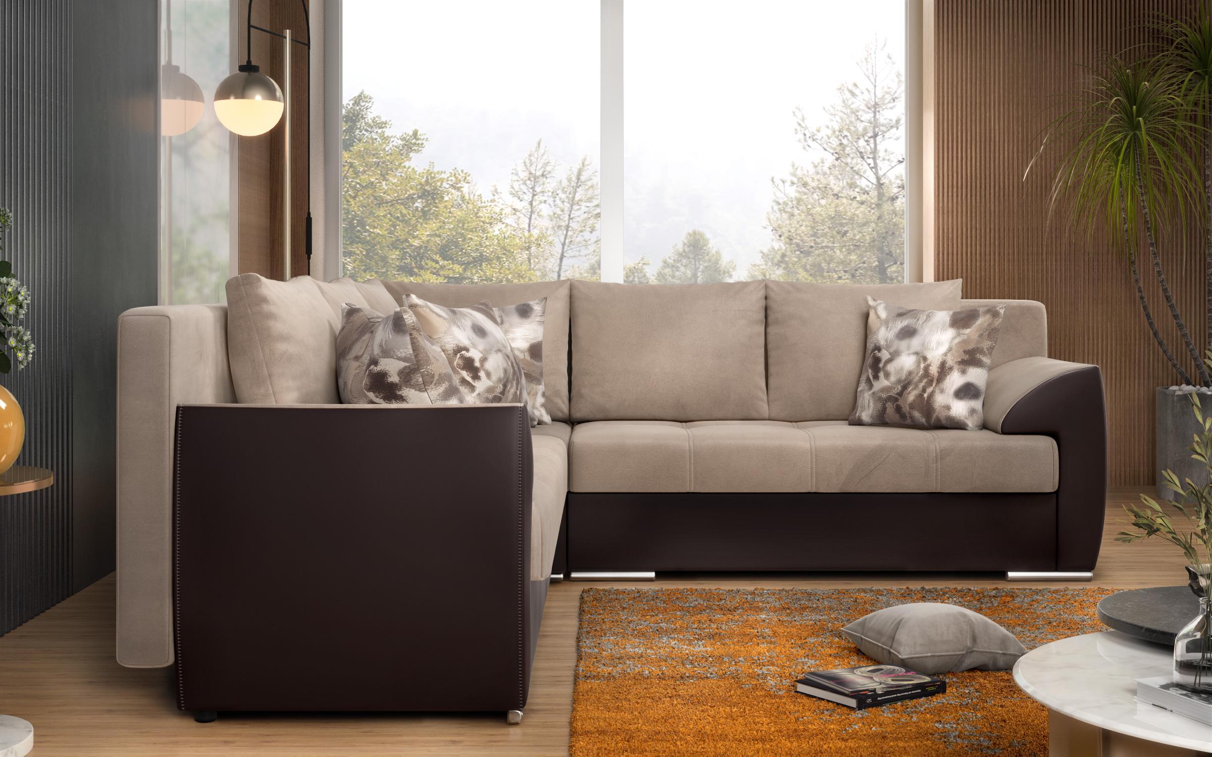 Coltar pentru living Deman, bej + piele maro  9