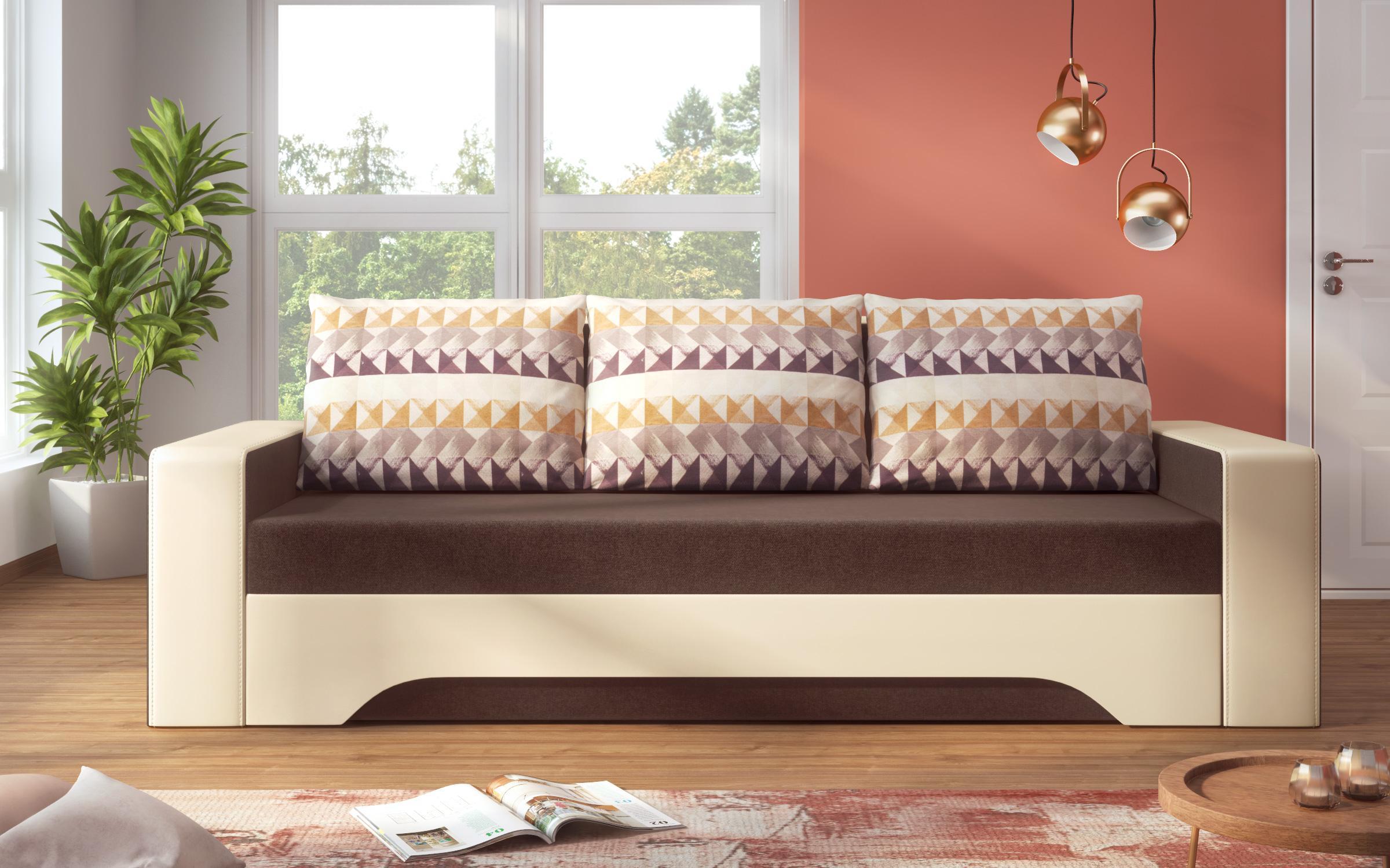 Canapea extensibila Elia IV, maro + piele bej  1