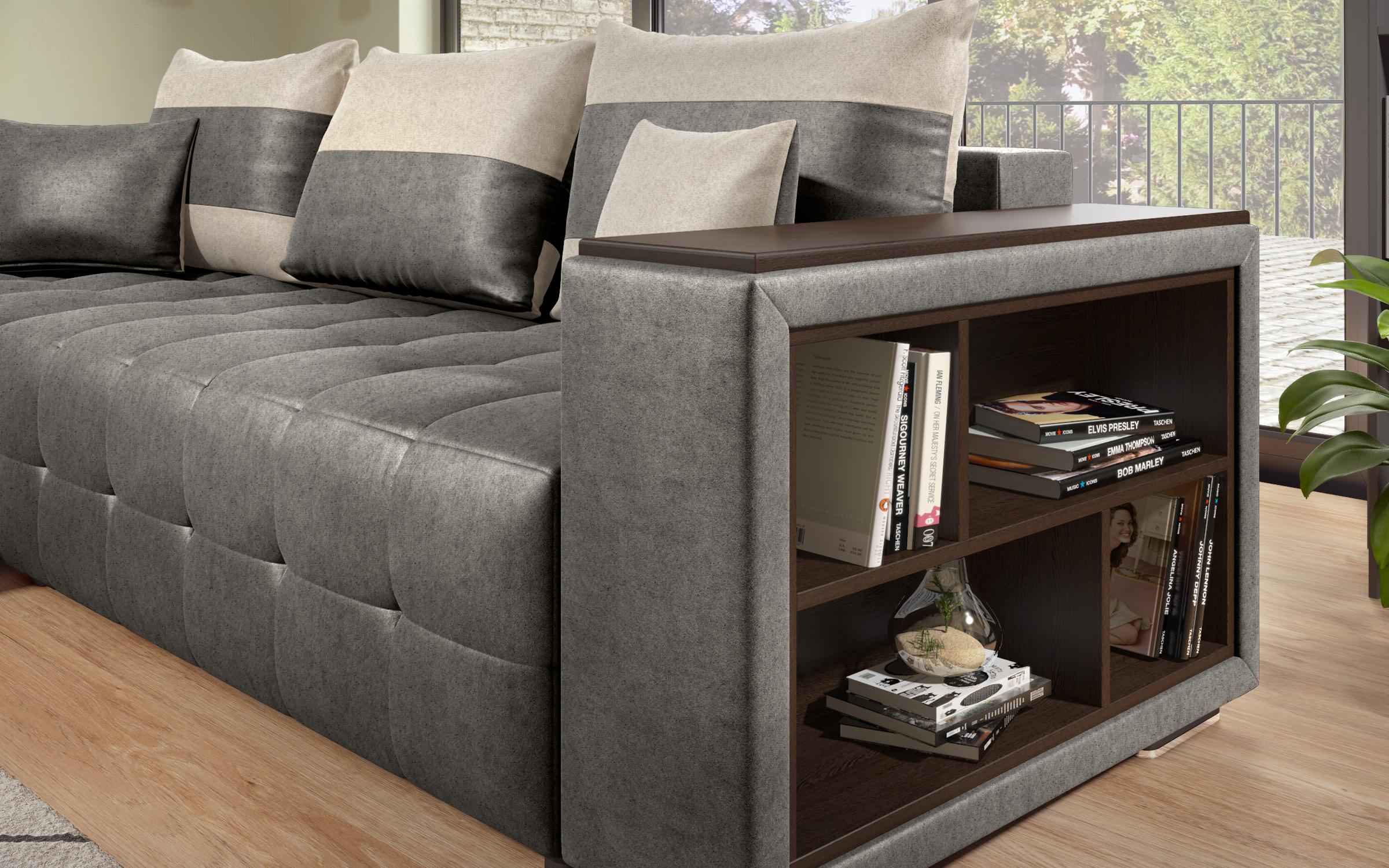 Coltar extensibil Melvin S cu  brat mini etajera, gri + bej deschis  7