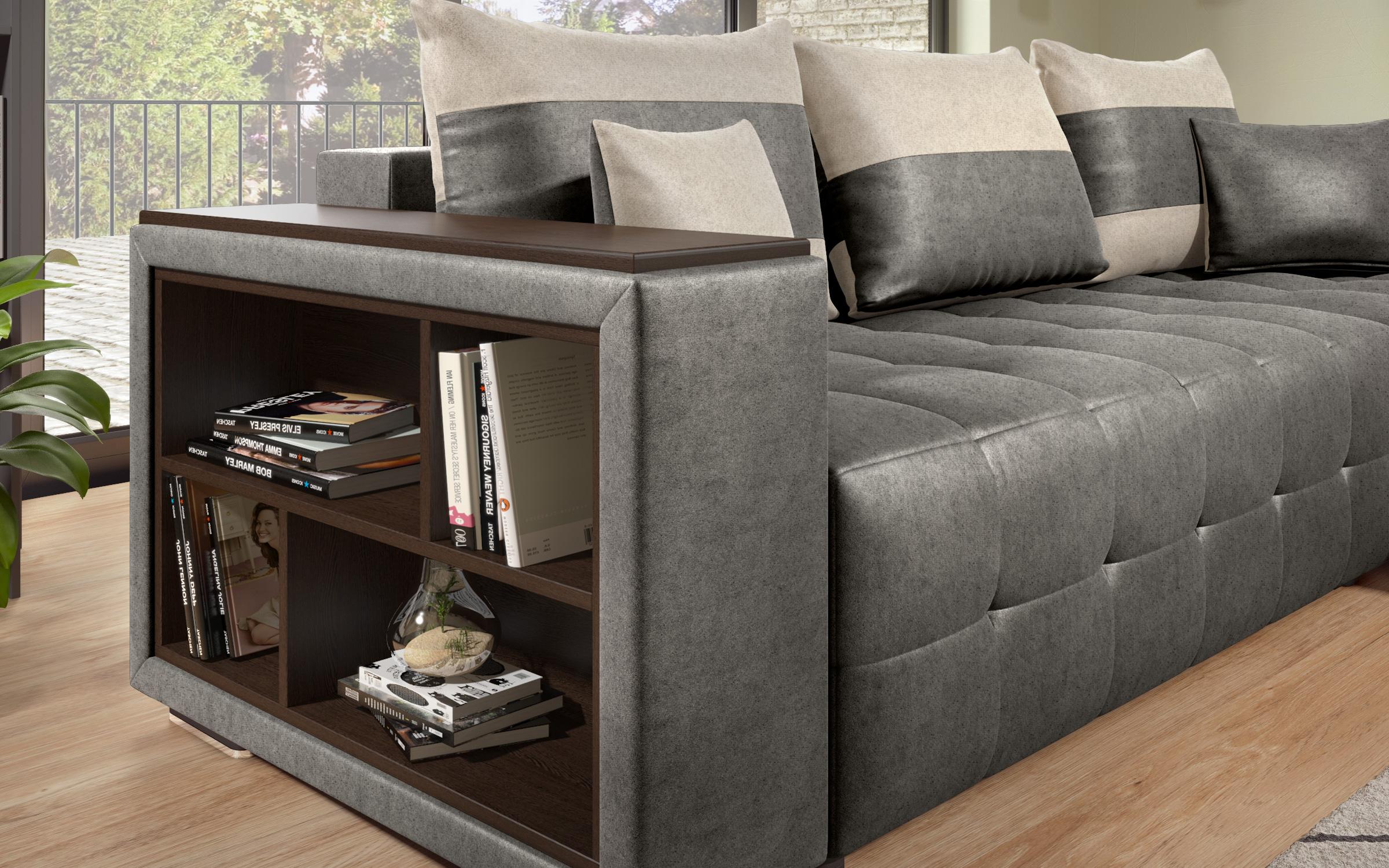 Coltar extensibil Melvin S cu  brat mini etajera, gri + bej deschis  7