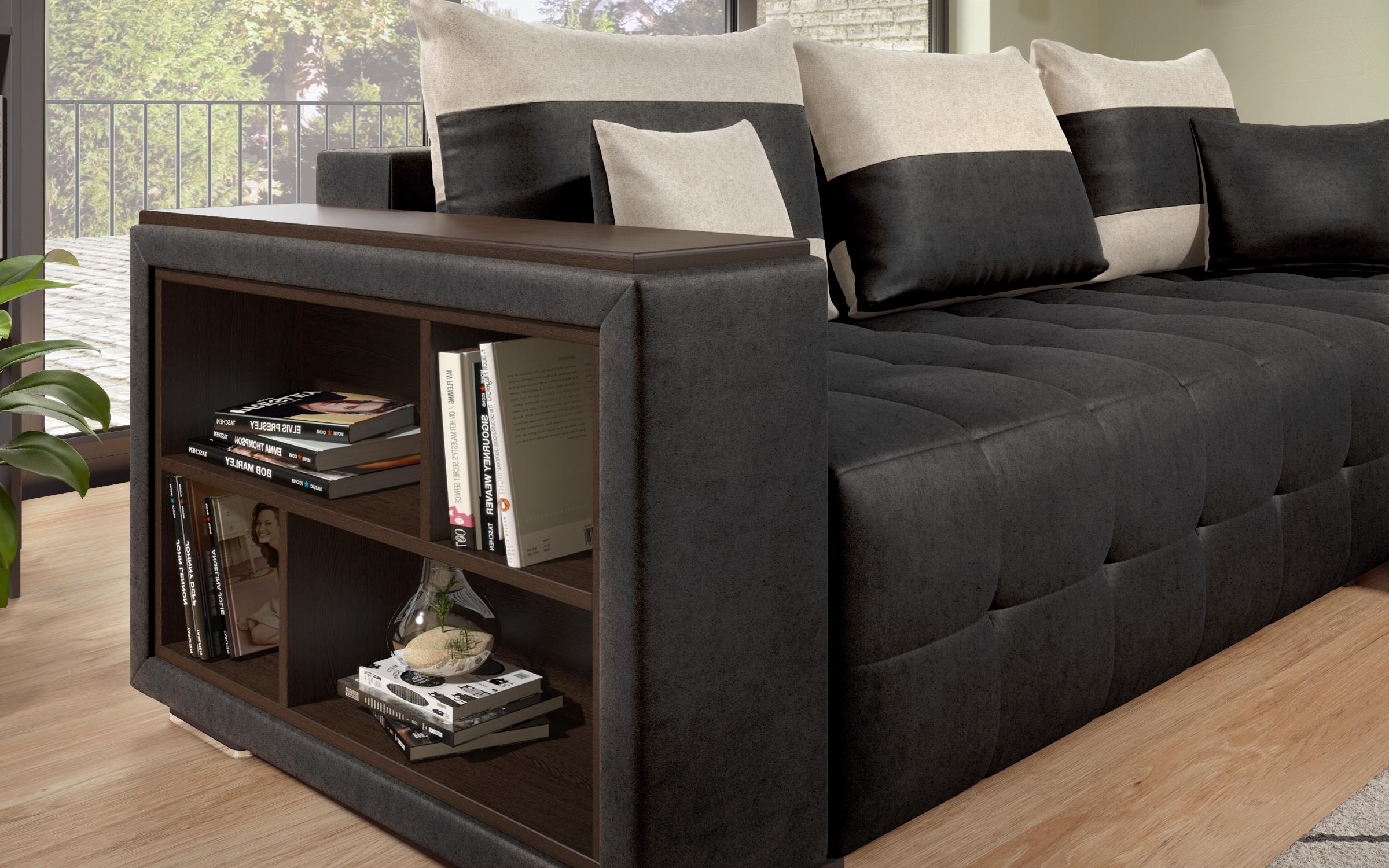 Coltar extensibil Melvin cu brat mini etajera, negru + bej deschis  7
