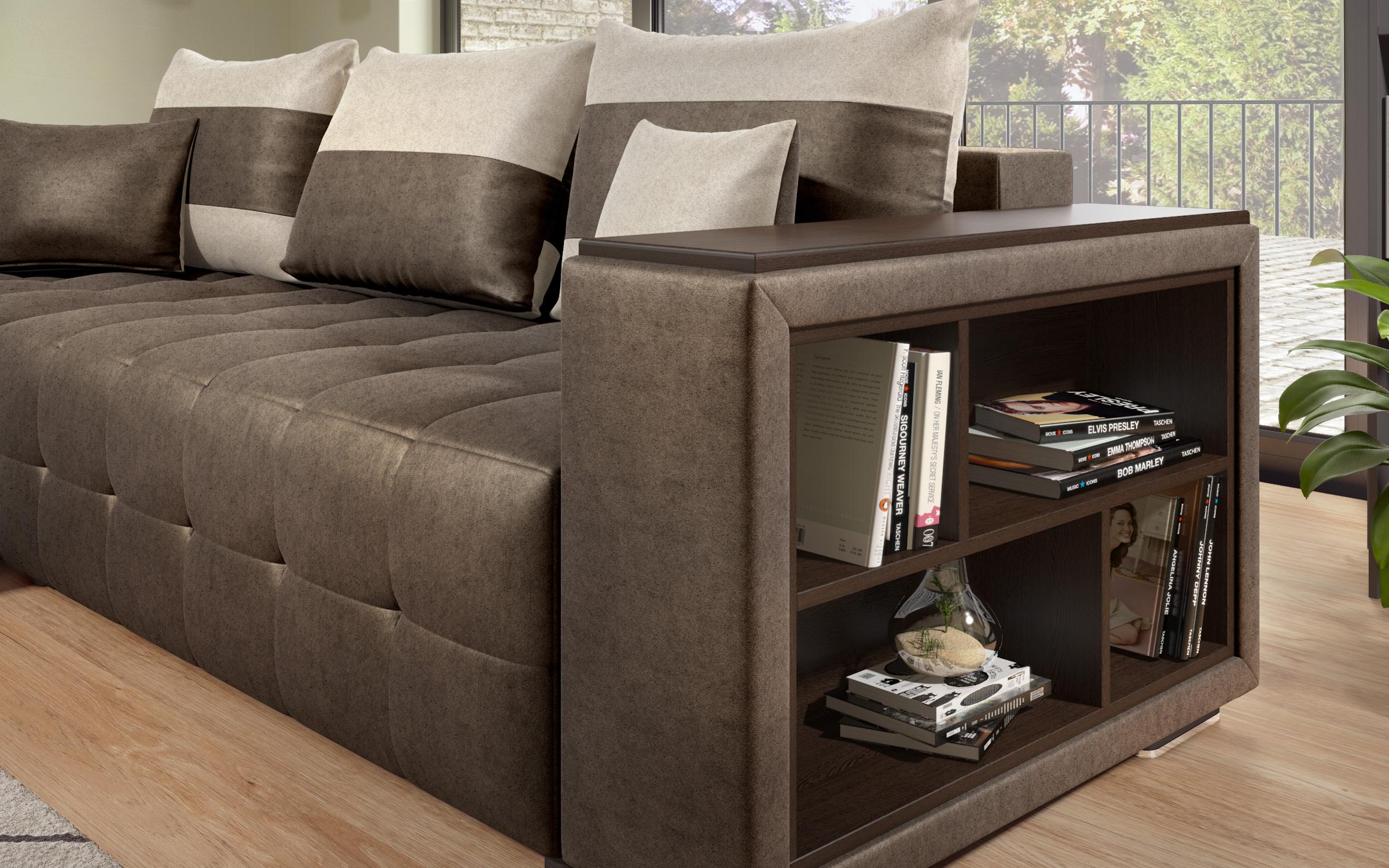 Coltar extensibil Melvin S cu  brat mini etajera, maro inchis + bej deschis  7