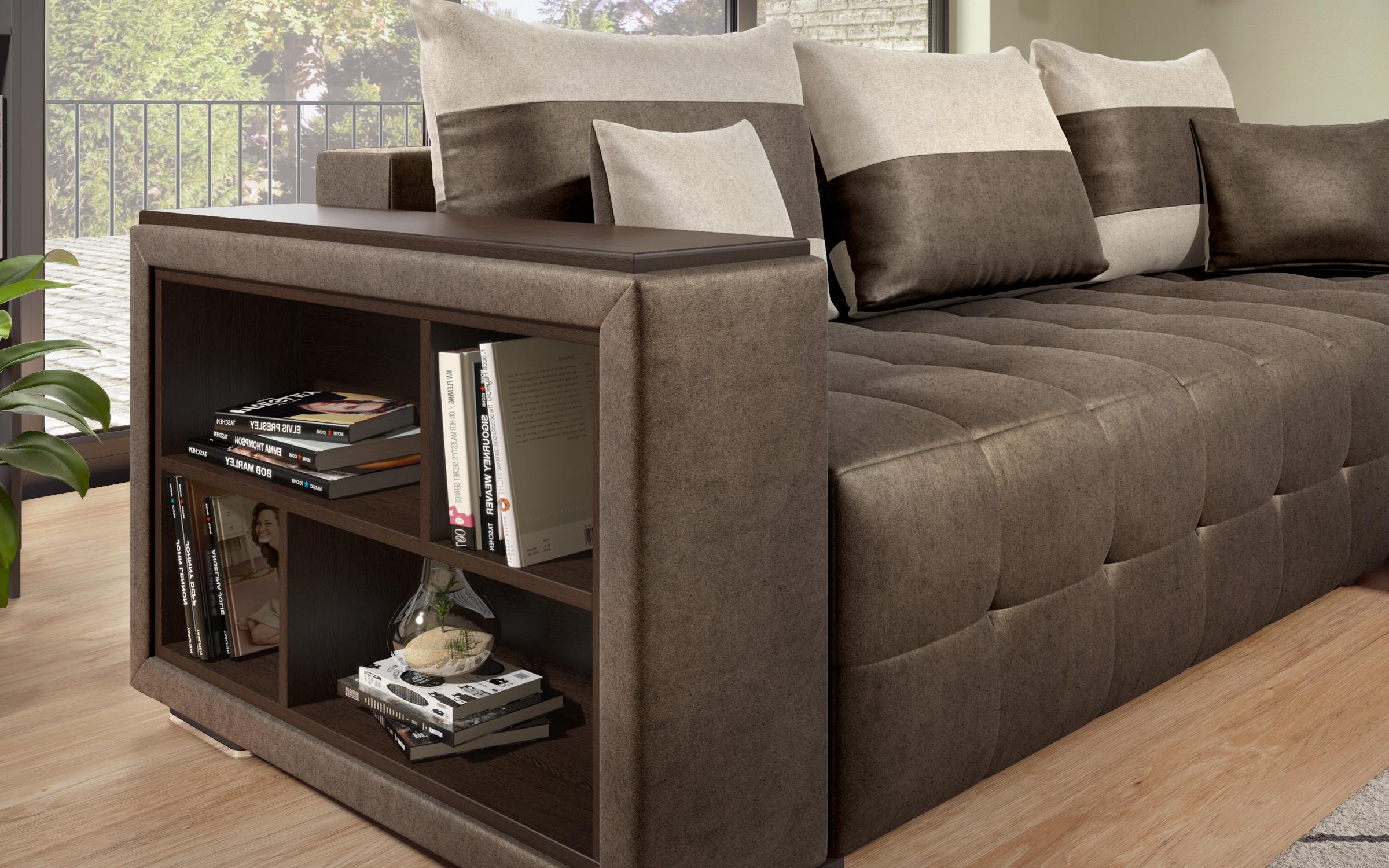 Coltar extensibil Melvin S cu  brat mini etajera, maro inchis + bej deschis  7