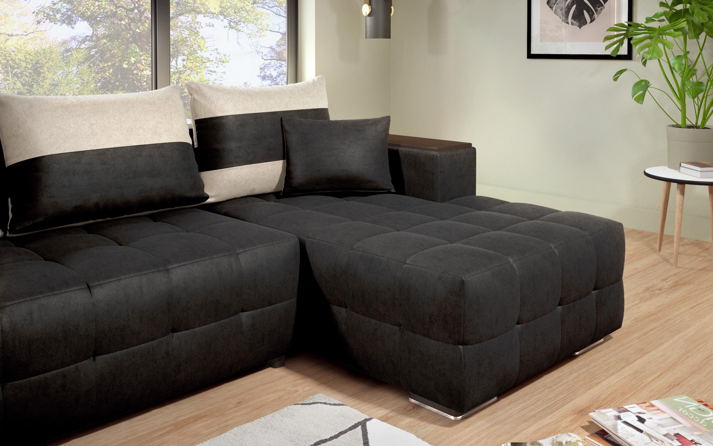Coltar extensibil Melvin cu brat mini etajera, negru + bej deschis  8