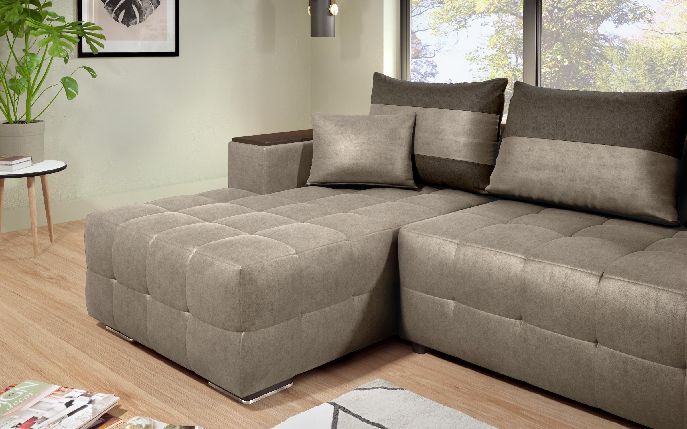 Coltar extensibil Melvin S cu  brat mini etajera, bej inchis + maro inchis  8
