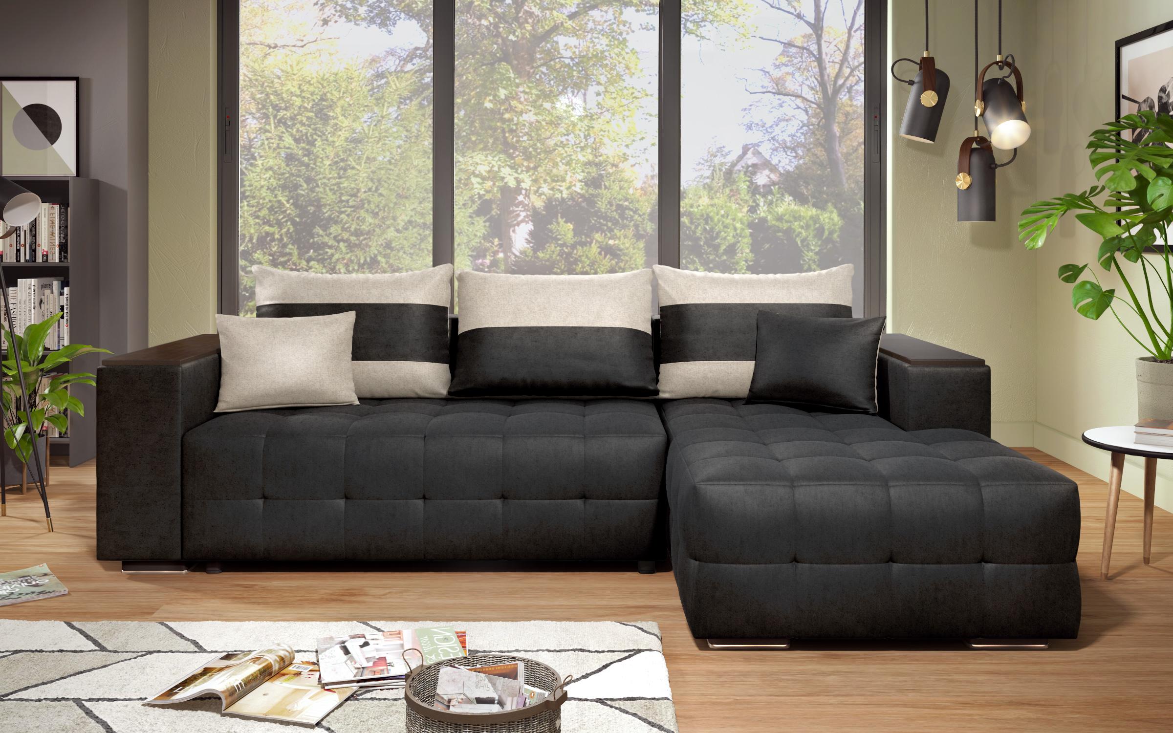 Coltar extensibil Melvin cu brat mini etajera, negru + bej deschis  1