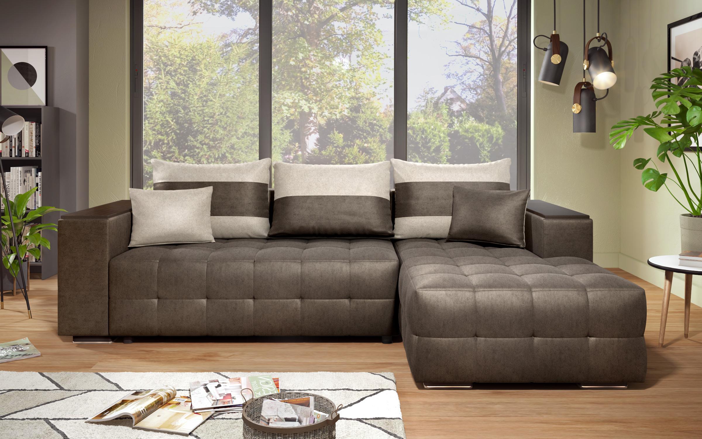 Coltar extensibil Melvin S cu  brat mini etajera, maro inchis + bej deschis  1