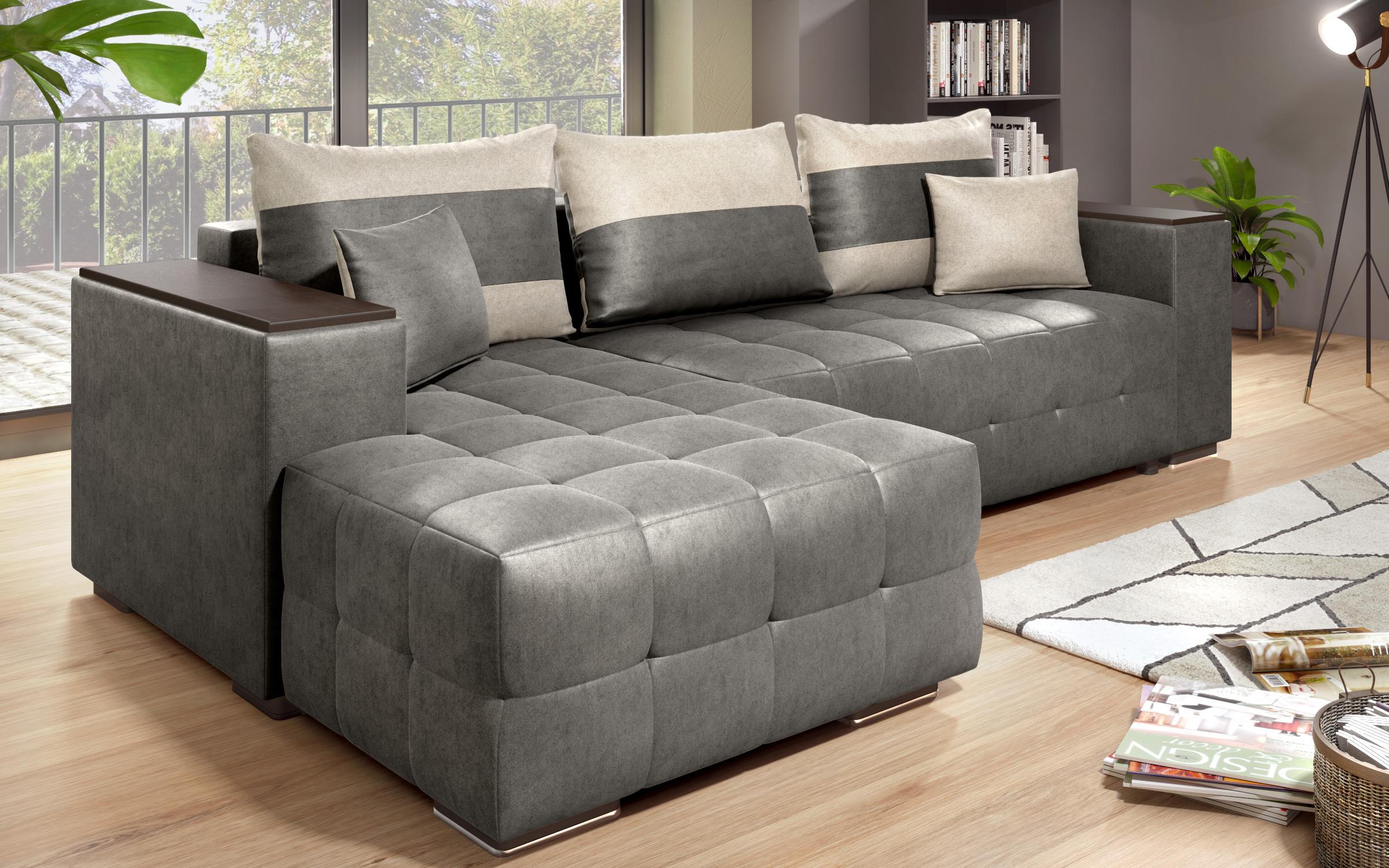 Coltar extensibil Melvin S cu  brat mini etajera, gri + bej deschis  3