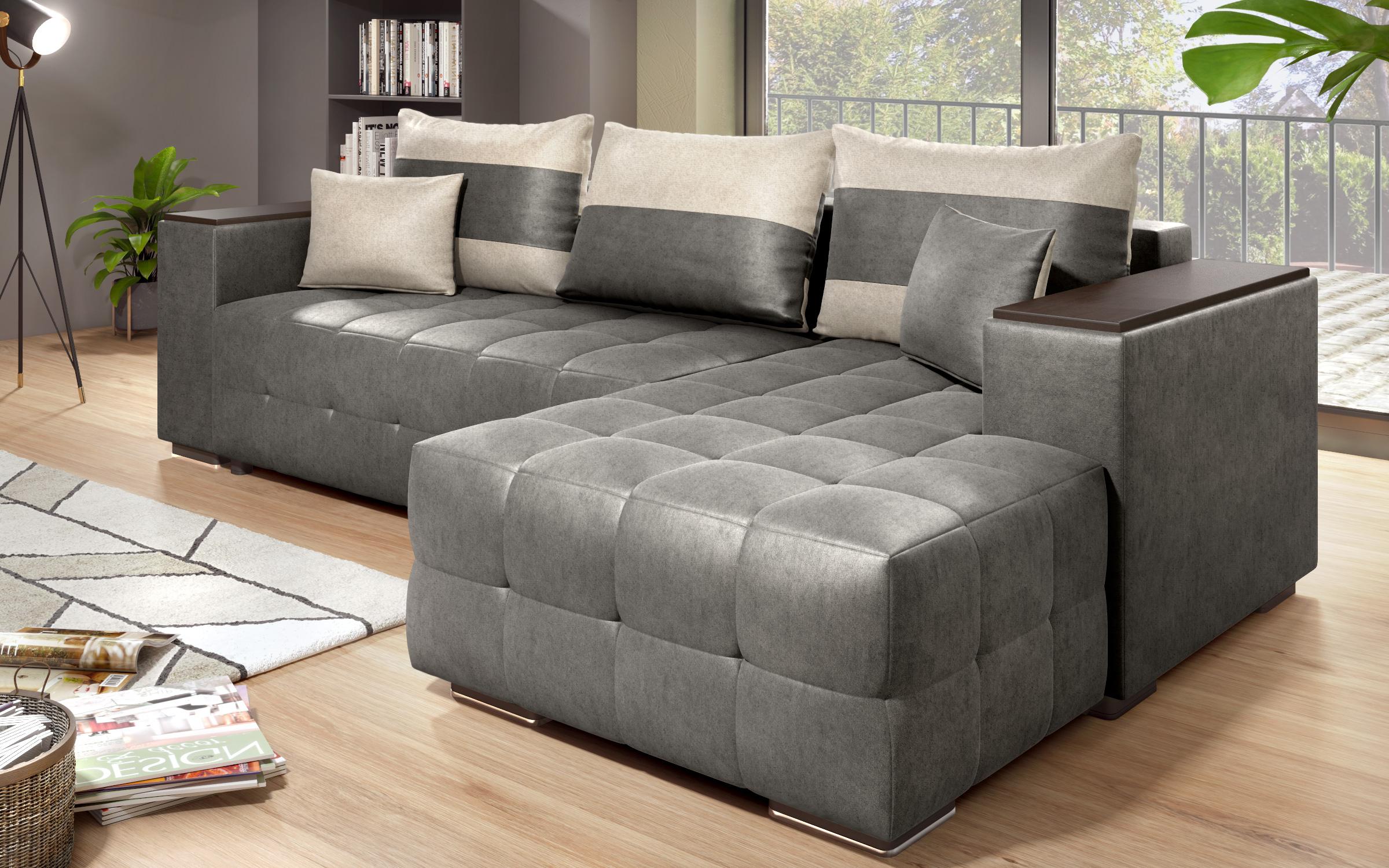 Coltar extensibil Melvin S cu  brat mini etajera, gri + bej deschis  3