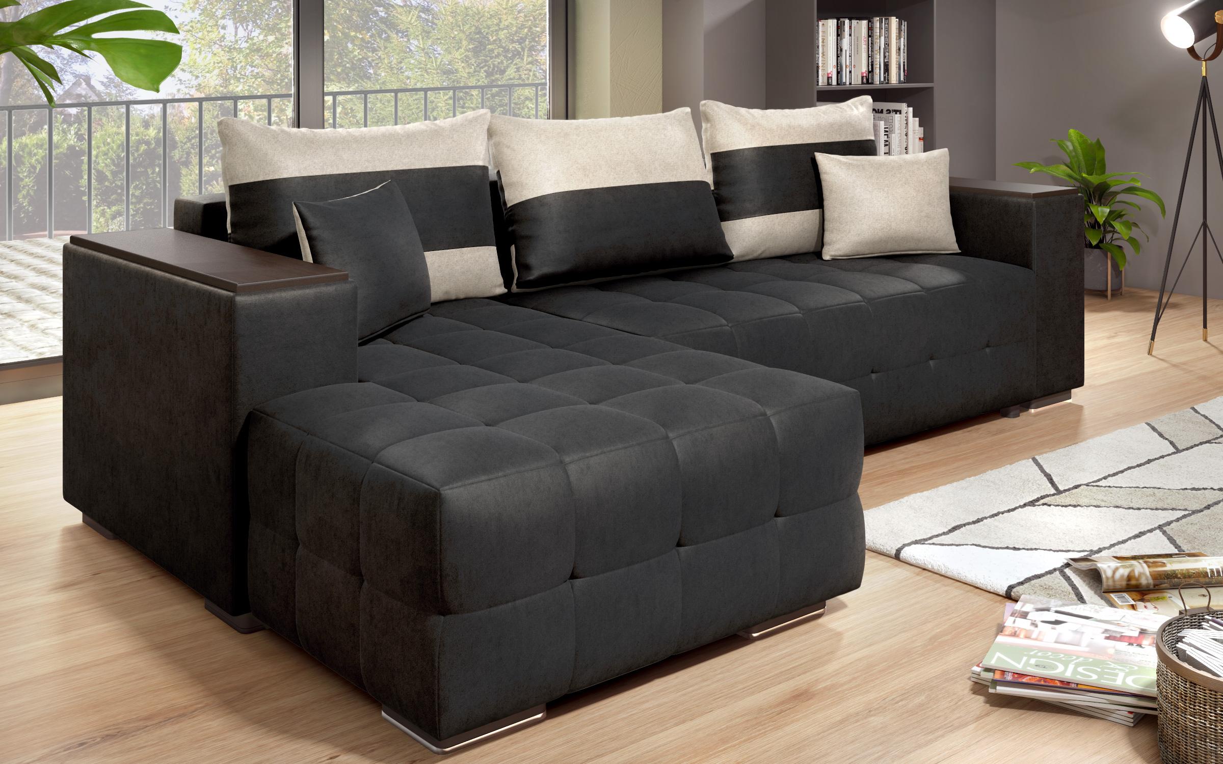 Coltar extensibil Melvin cu brat mini etajera, negru + bej deschis  3