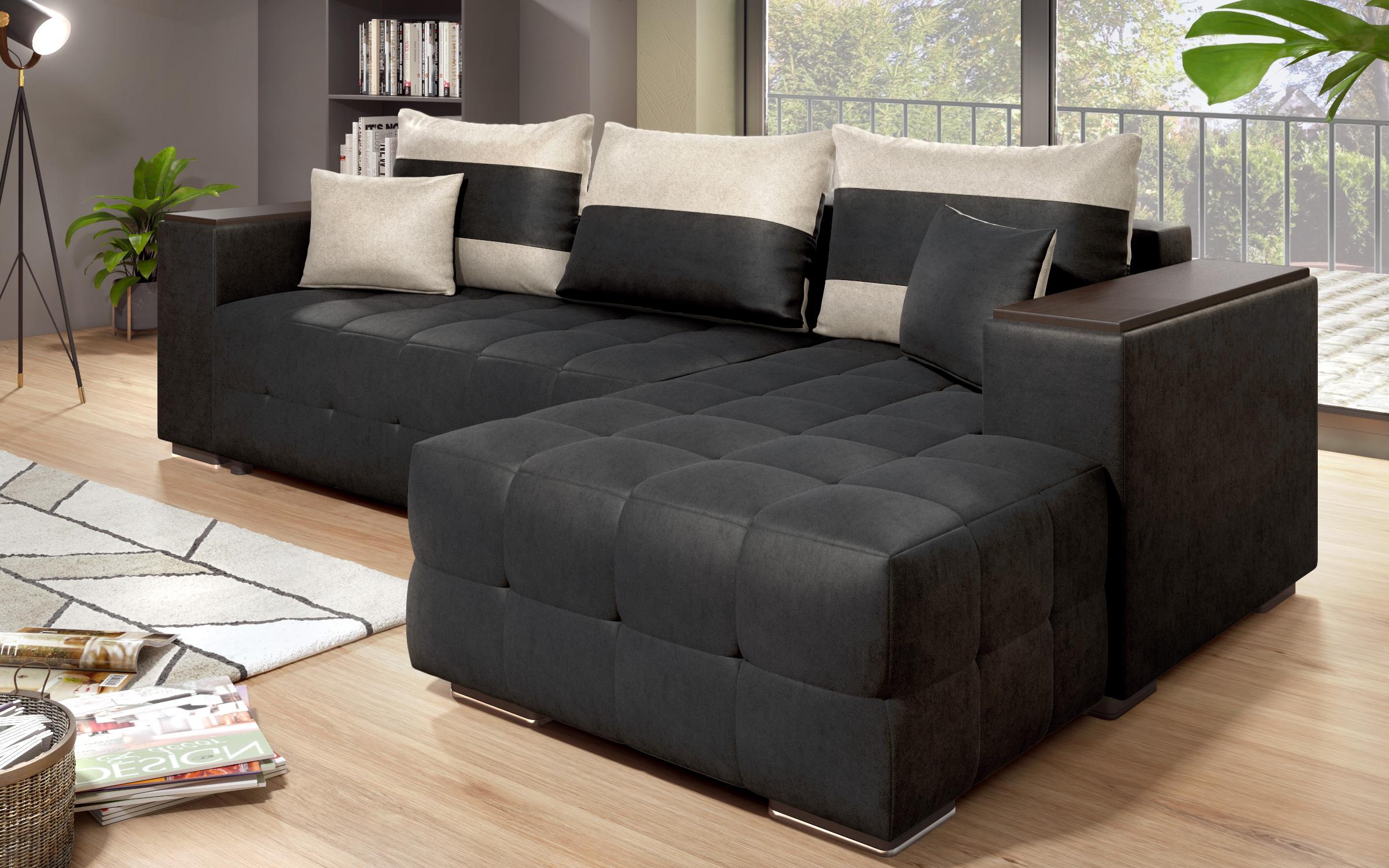 Coltar extensibil Melvin cu brat mini etajera, negru + bej deschis  3