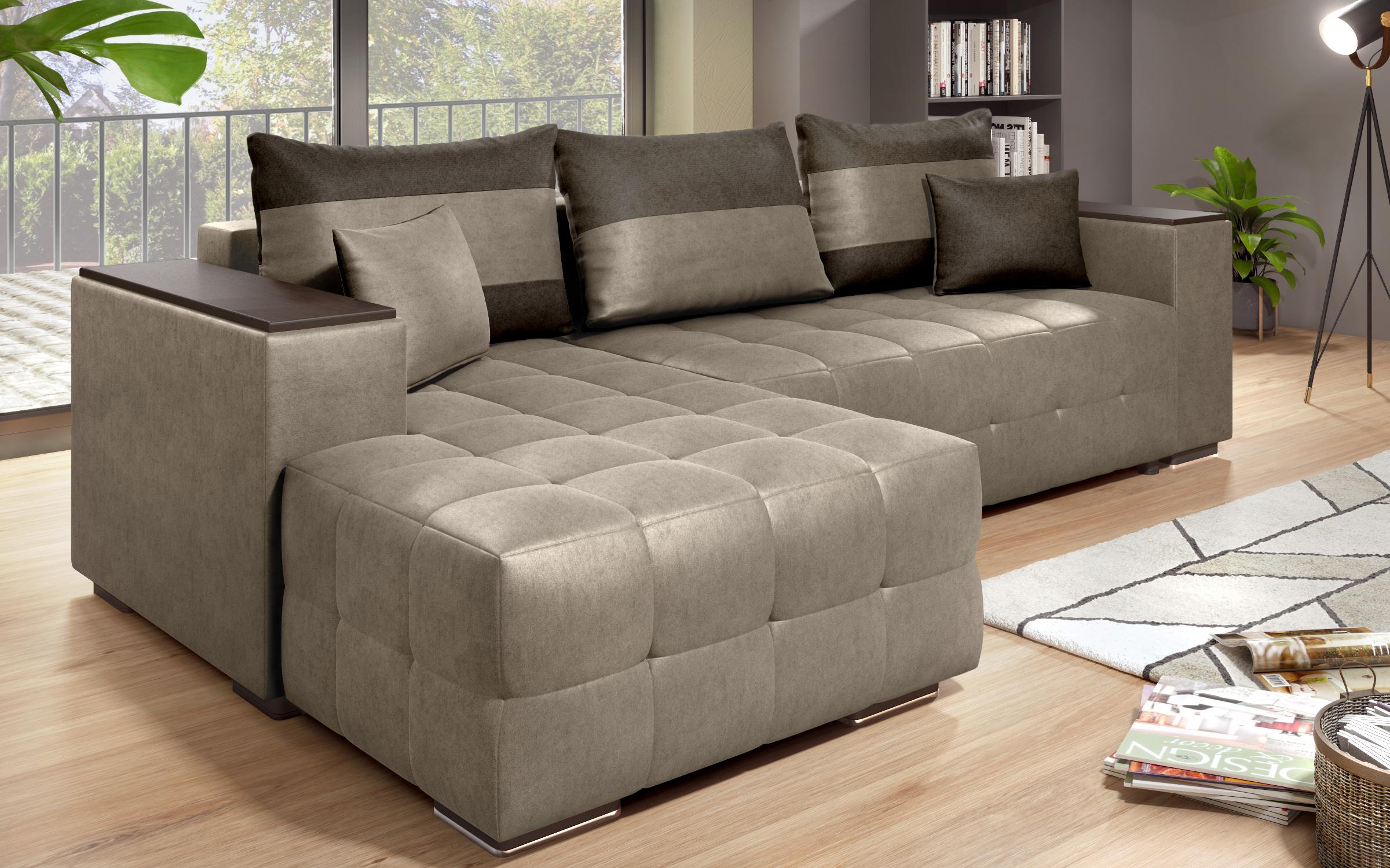 Coltar extensibil Melvin S cu  brat mini etajera, bej inchis + maro inchis  3