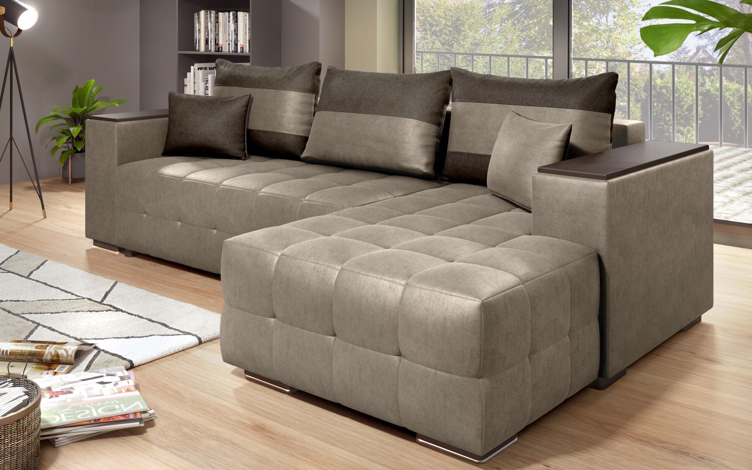Coltar extensibil Melvin S cu  brat mini etajera, bej inchis + maro inchis  3
