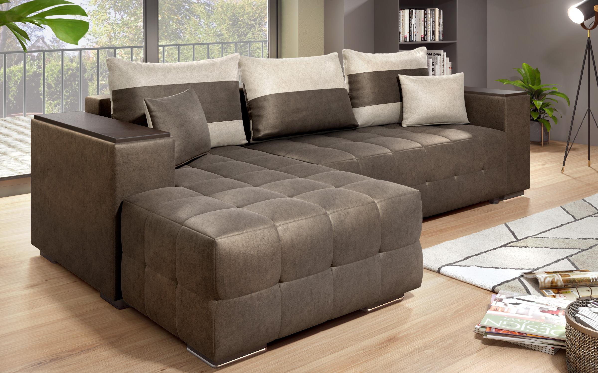 Coltar extensibil Melvin S cu  brat mini etajera, maro inchis + bej deschis  3