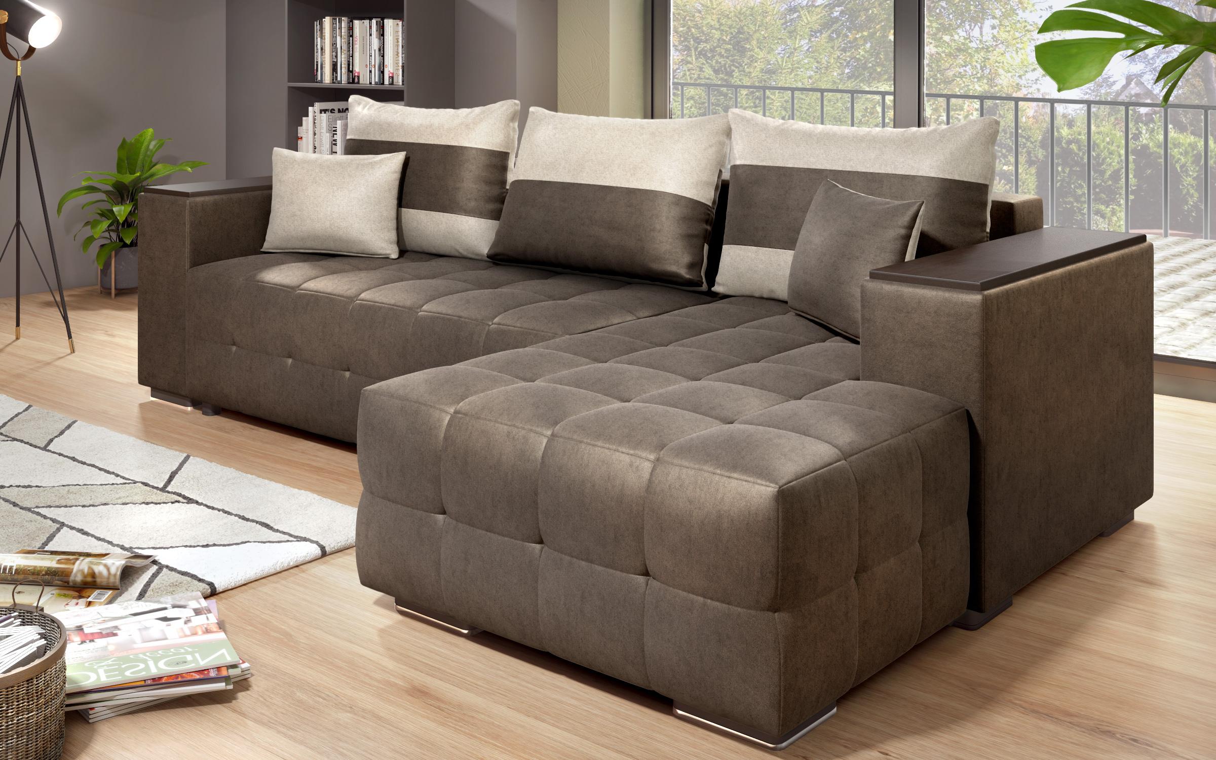 Coltar extensibil Melvin S cu  brat mini etajera, maro inchis + bej deschis  3