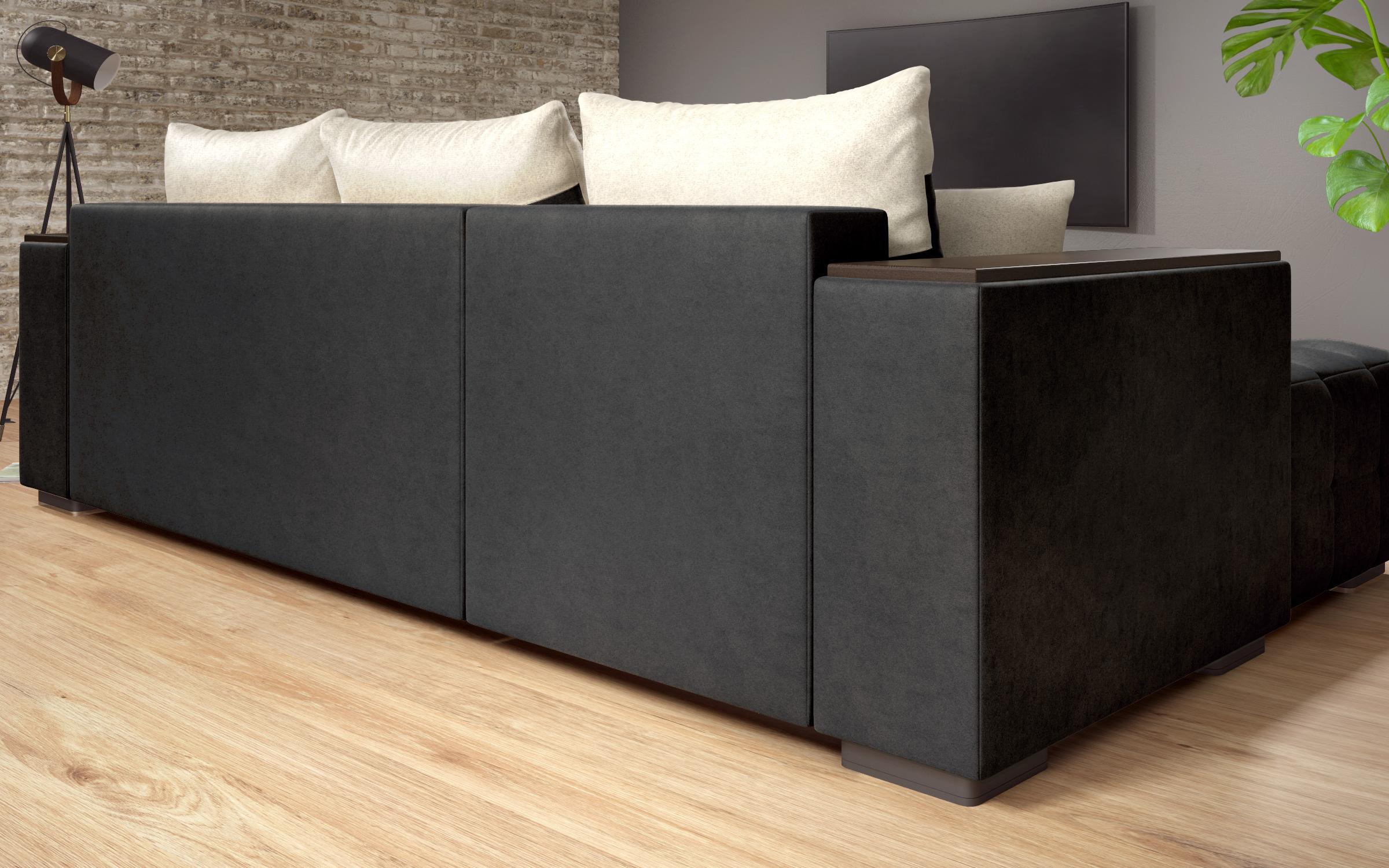 Coltar extensibil Melvin cu brat mini etajera, negru + bej deschis  4