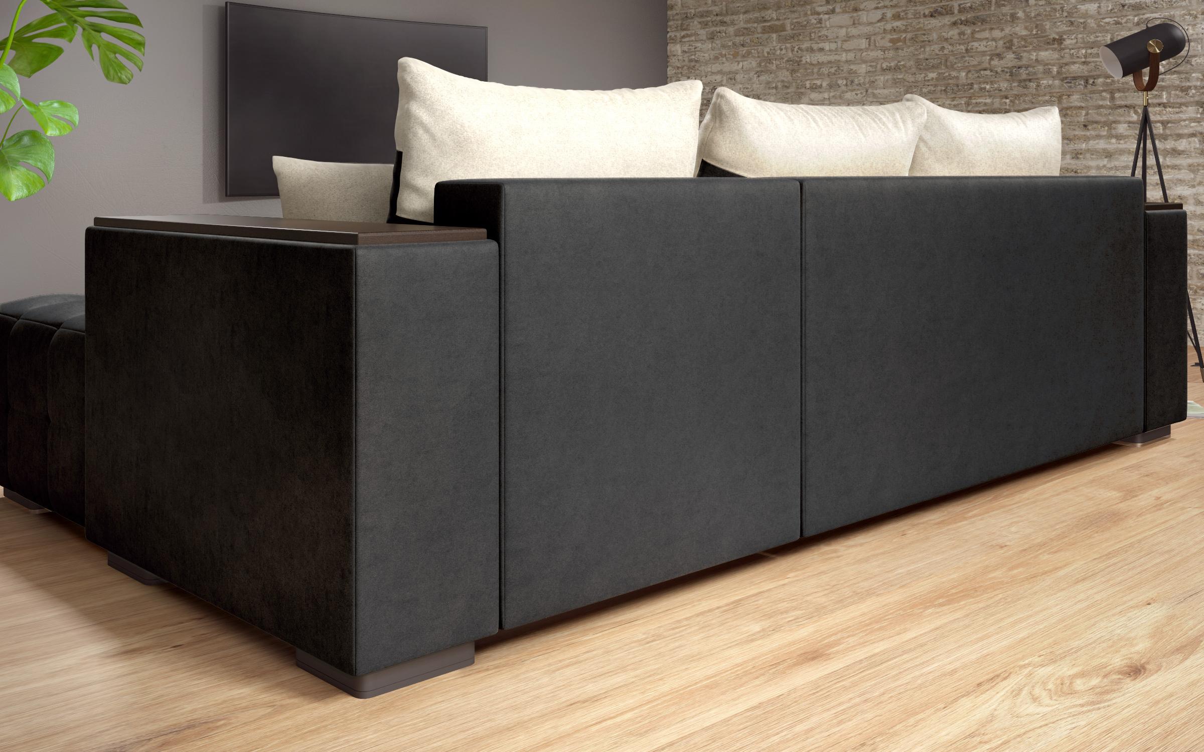 Coltar extensibil Melvin cu brat mini etajera, negru + bej deschis  4