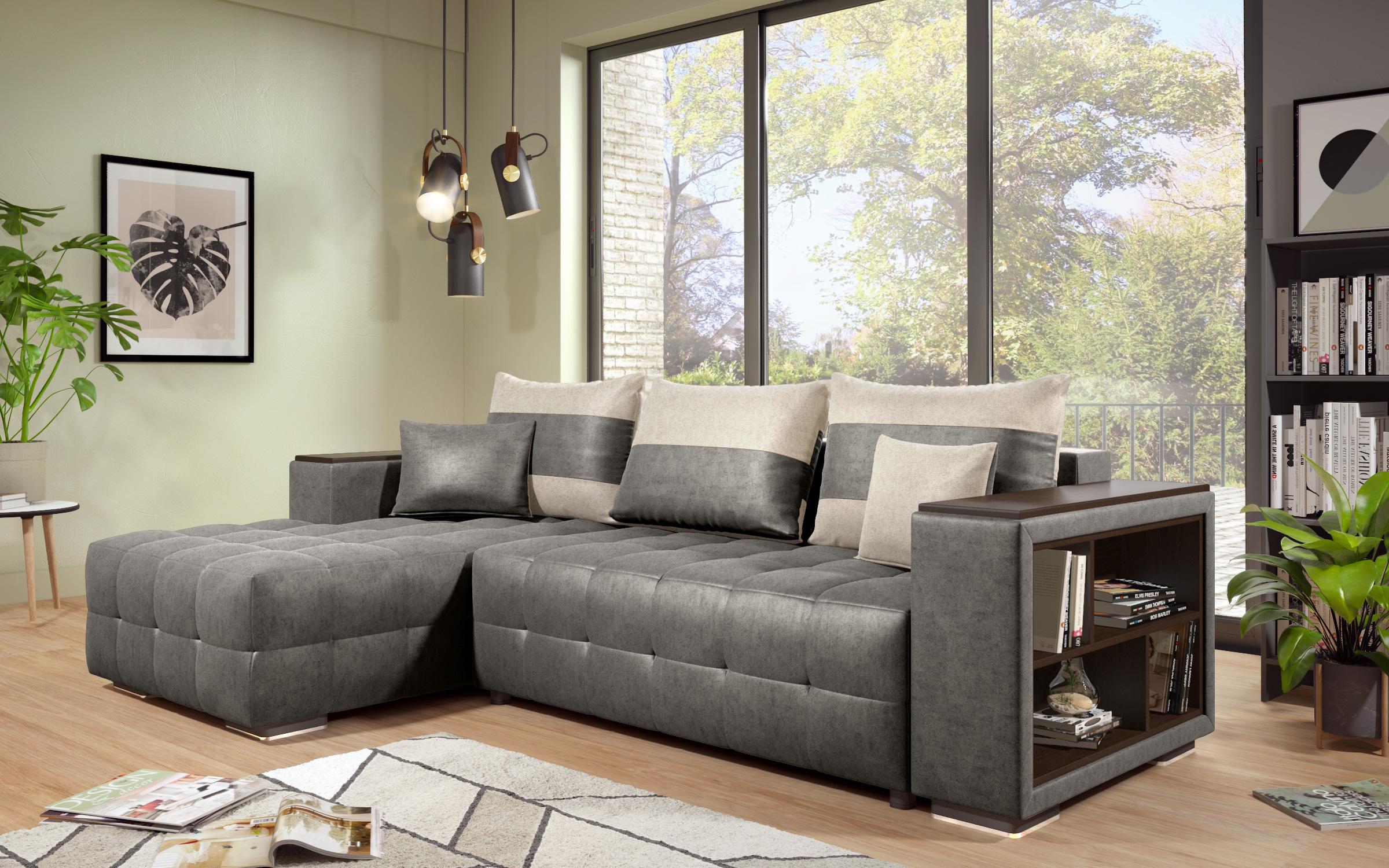 Coltar extensibil Melvin S cu  brat mini etajera, gri + bej deschis  5