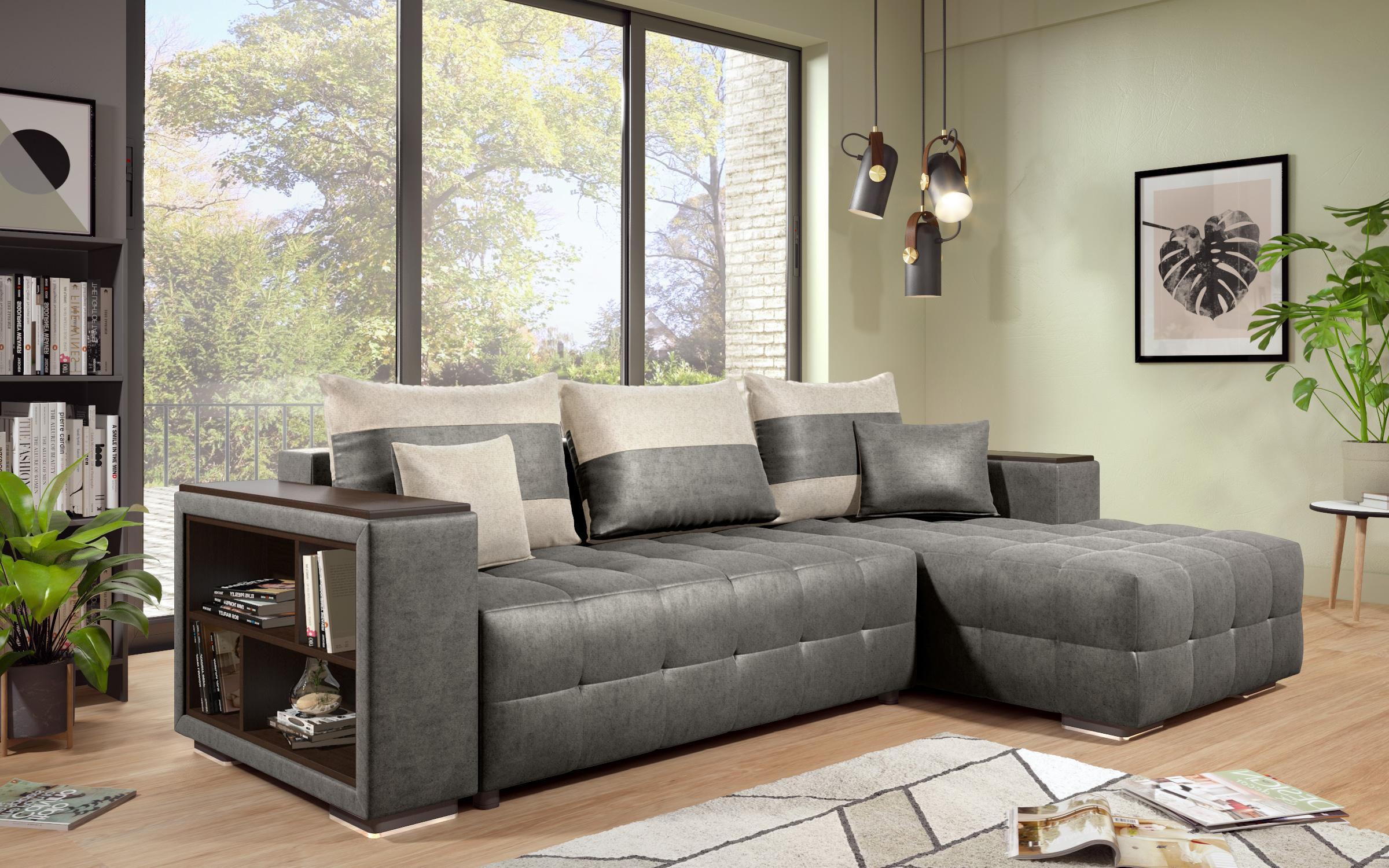 Coltar extensibil Melvin S cu  brat mini etajera, gri + bej deschis  5