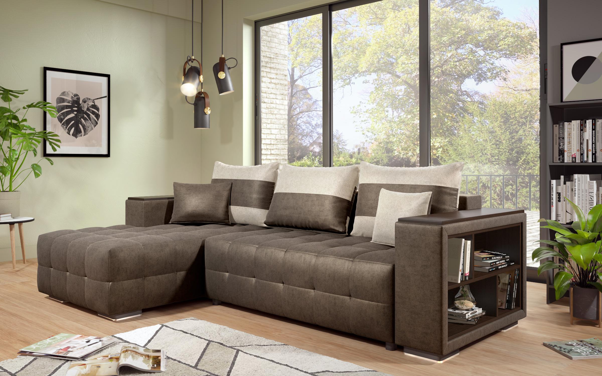 Coltar extensibil Melvin S cu  brat mini etajera, maro inchis + bej deschis  5