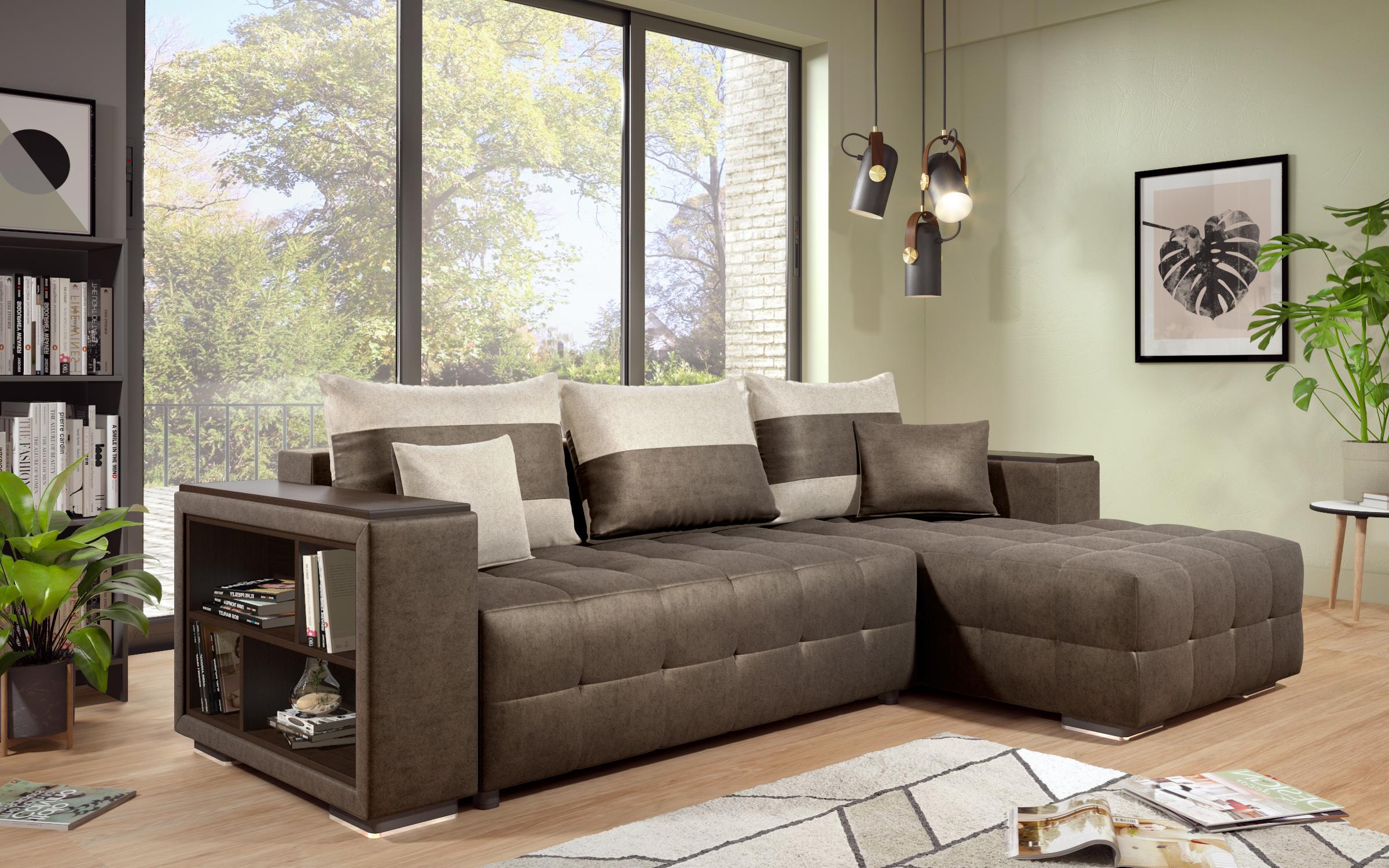 Coltar extensibil Melvin S cu  brat mini etajera, maro inchis + bej deschis  5