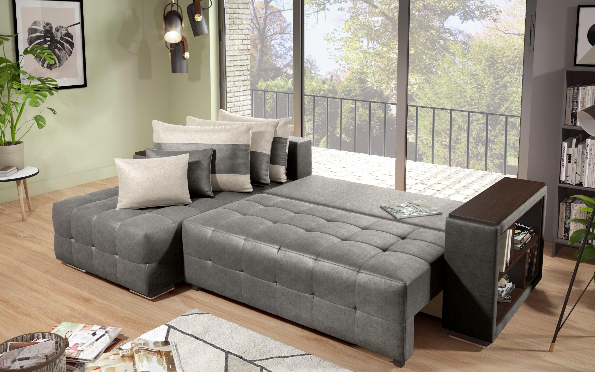 Coltar extensibil Melvin S cu  brat mini etajera, gri + bej deschis  6