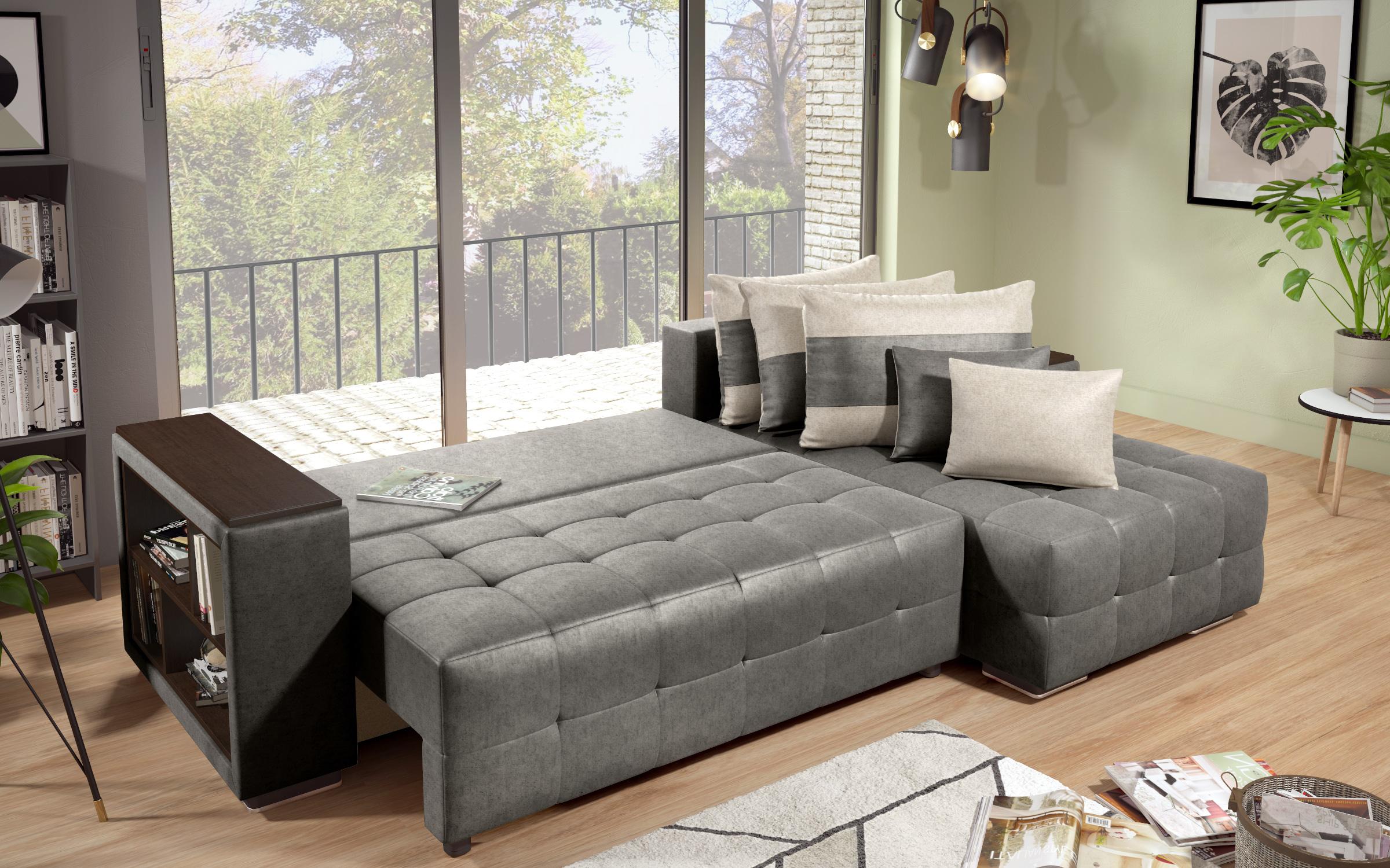 Coltar extensibil Melvin S cu  brat mini etajera, gri + bej deschis  6