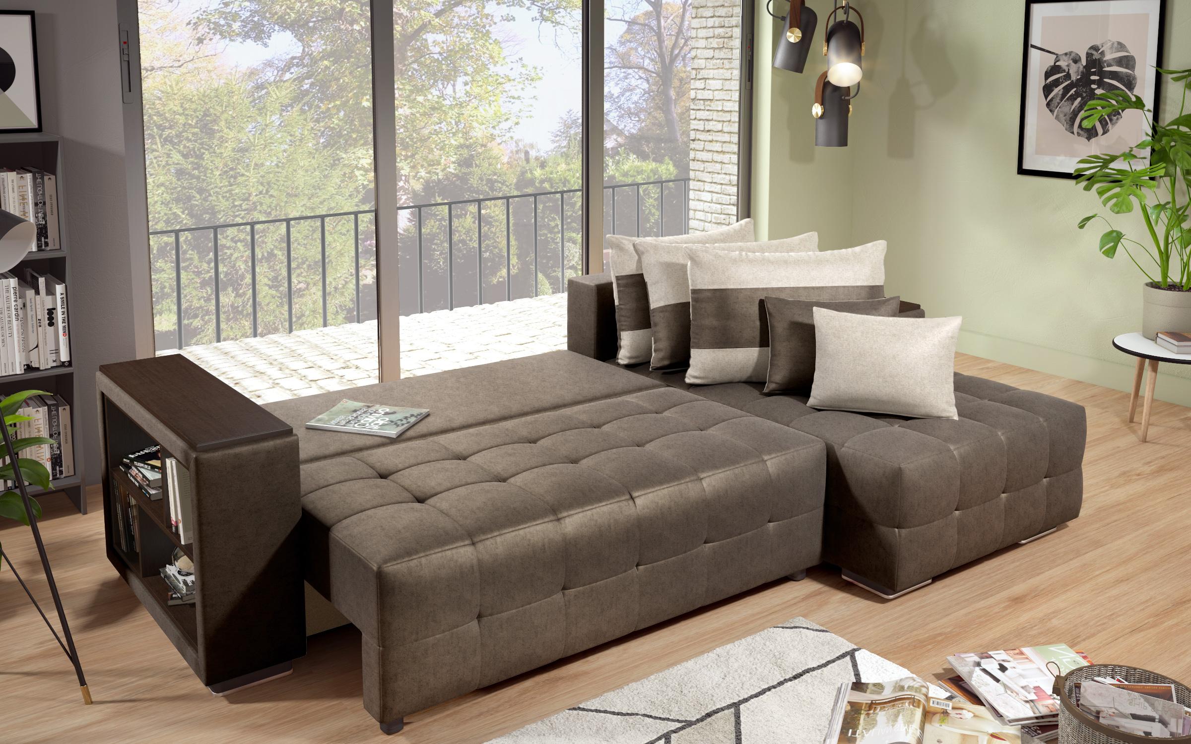 Coltar extensibil Melvin S cu  brat mini etajera, maro inchis + bej deschis  6