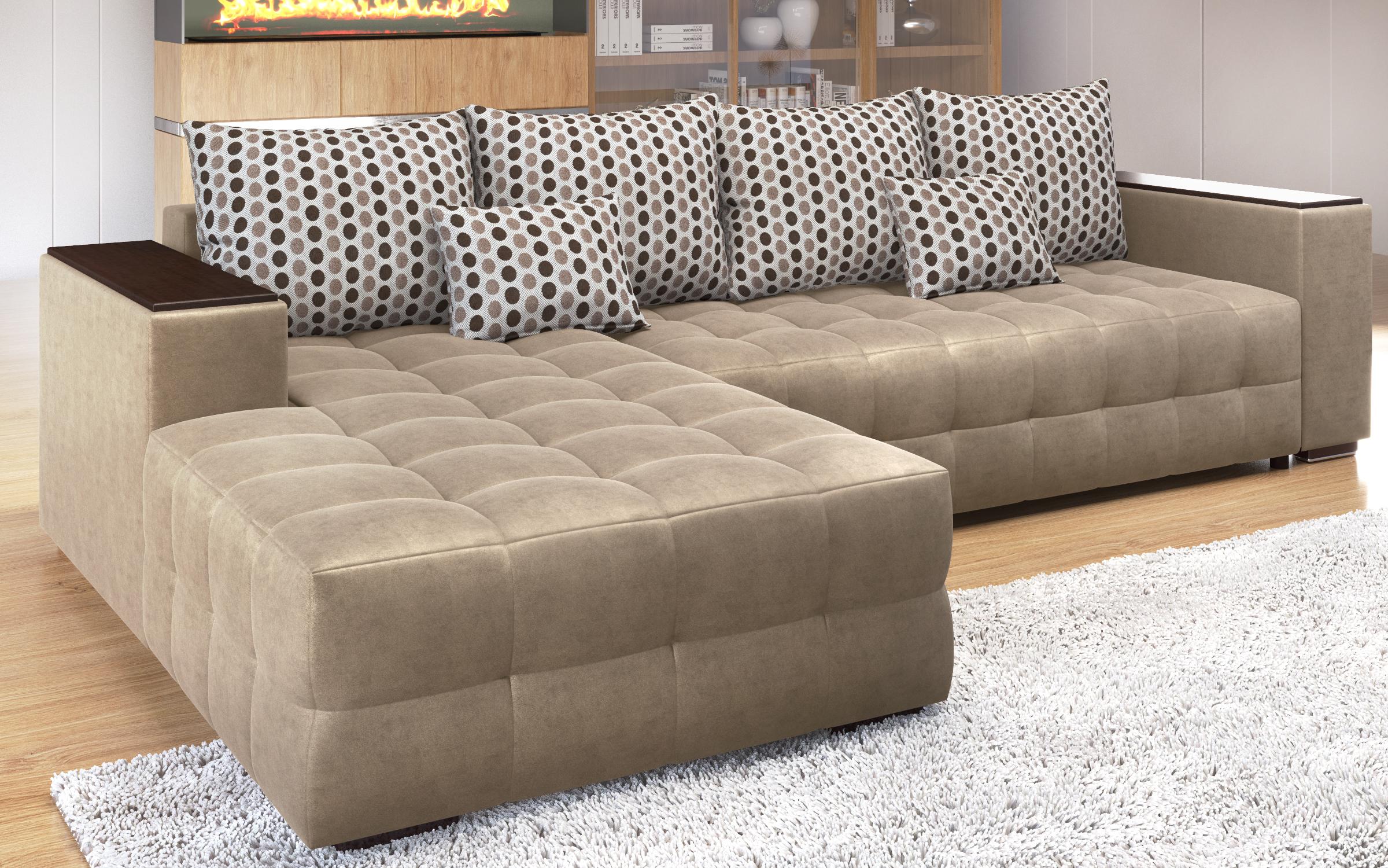 Coltar extensibil Melvin cu brat mini etajera, bej inchis  6