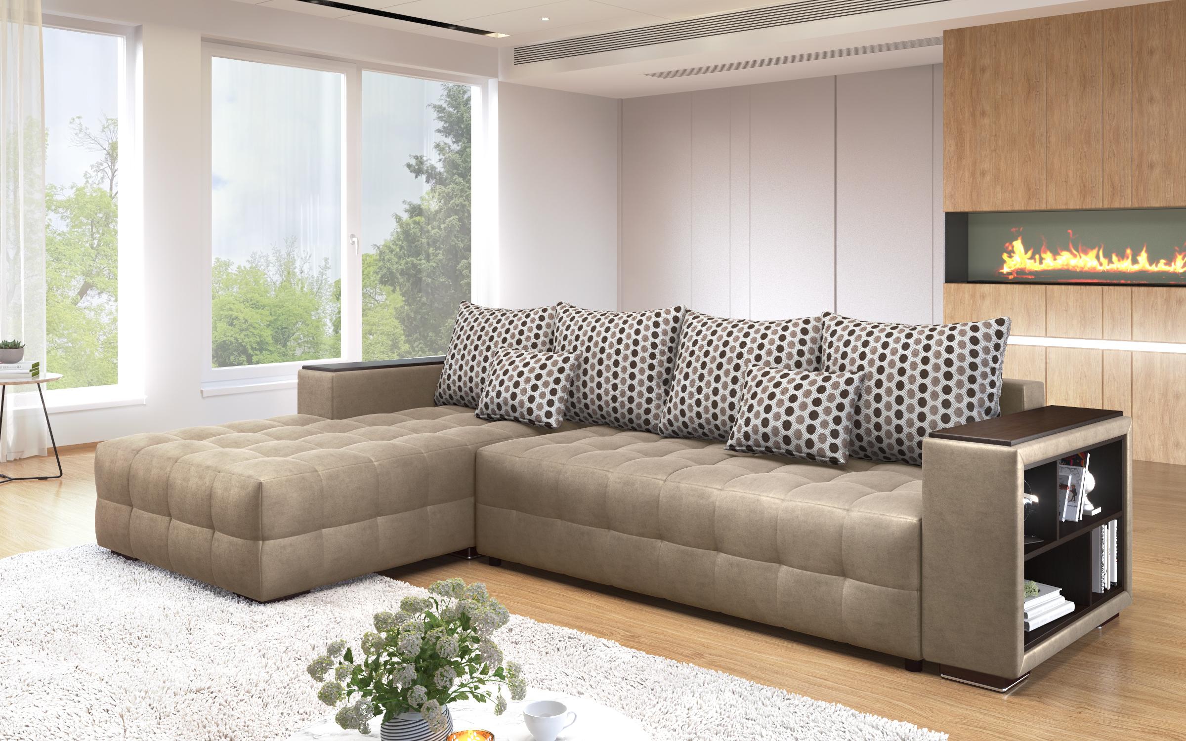 Coltar extensibil Melvin cu brat mini etajera, bej inchis  5