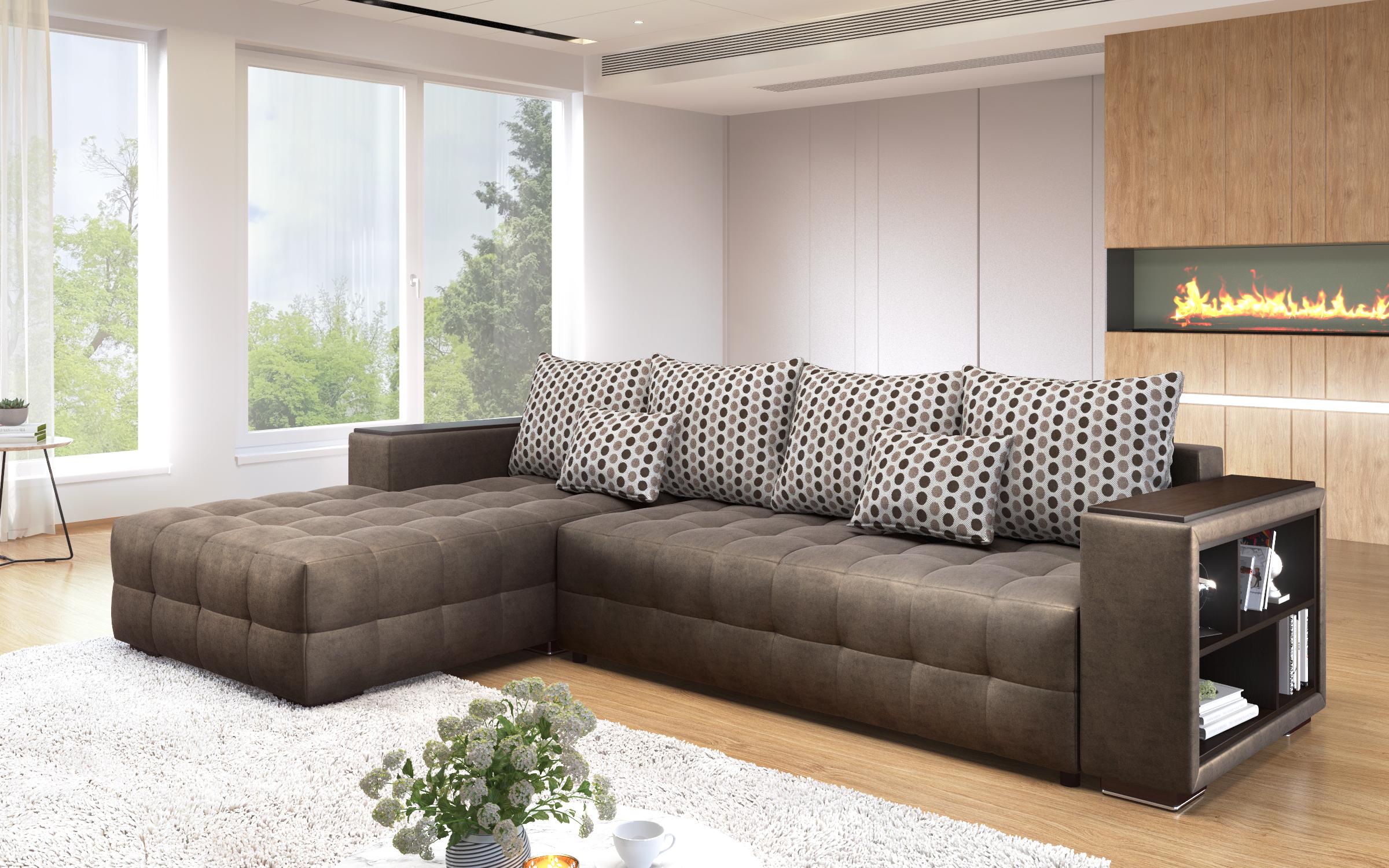 Coltar extensibil Melvin cu brat mini etajera, maro inchis  6
