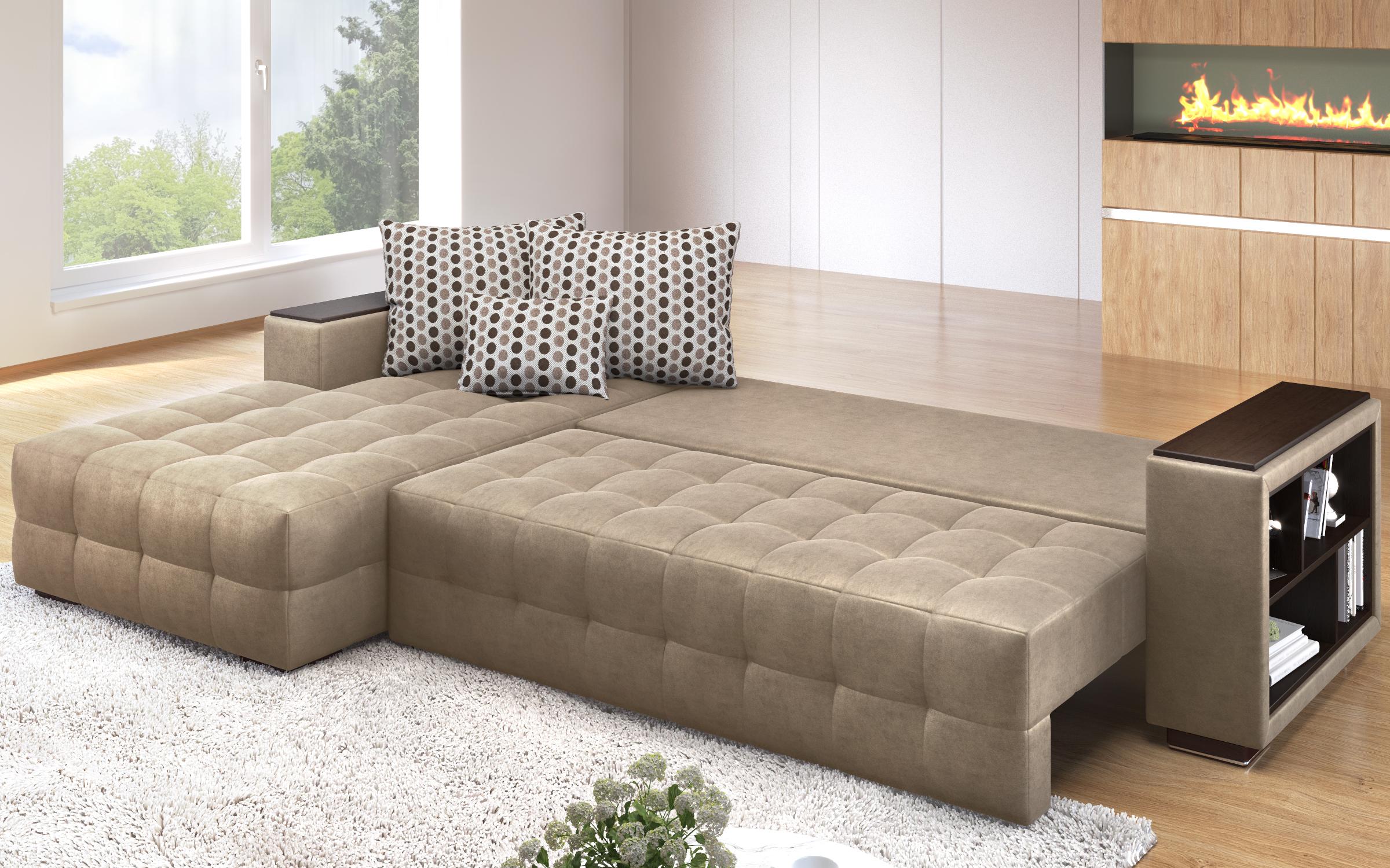 Coltar extensibil Melvin cu brat mini etajera, bej inchis  4