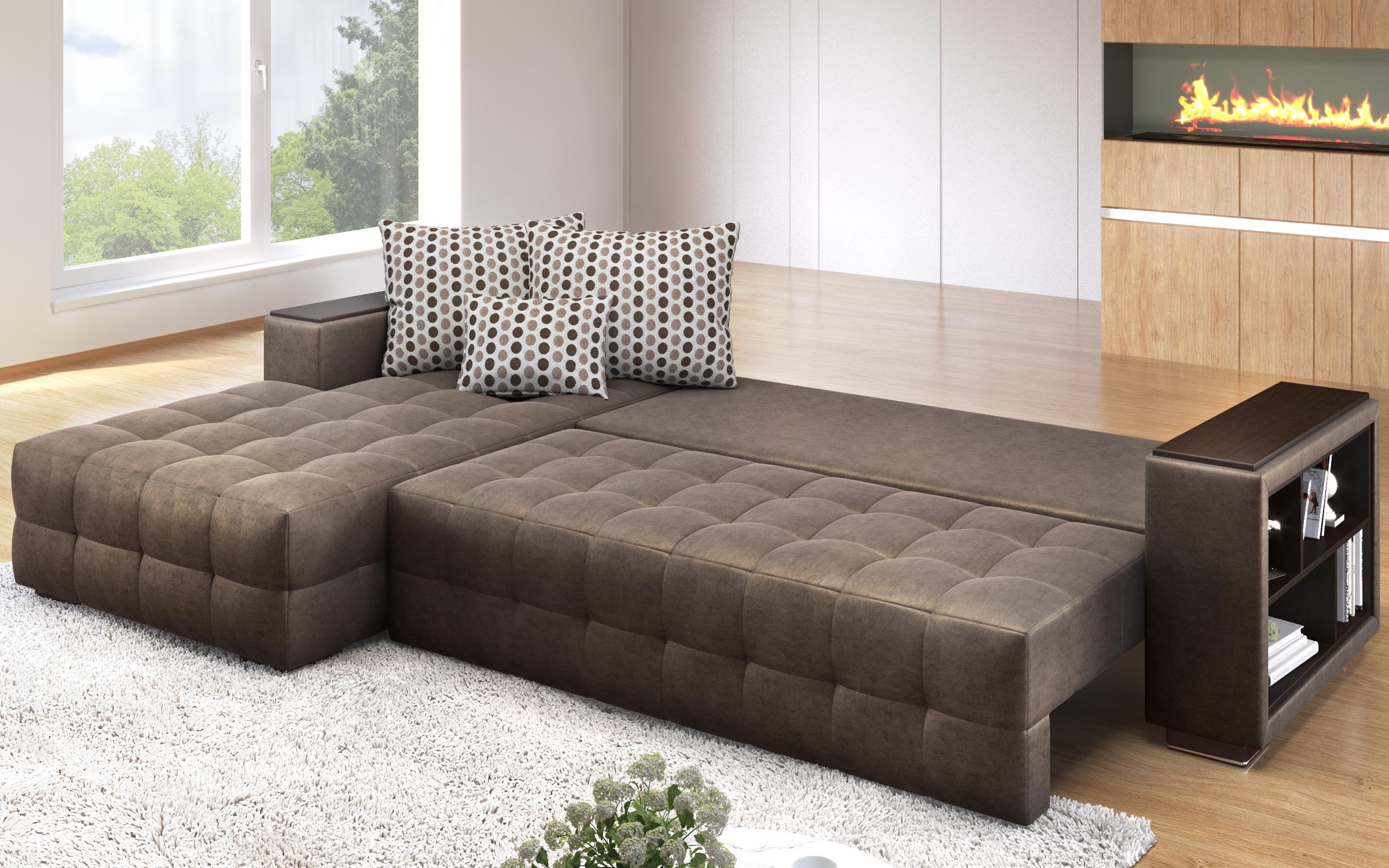 Coltar extensibil Melvin cu brat mini etajera, maro inchis  5